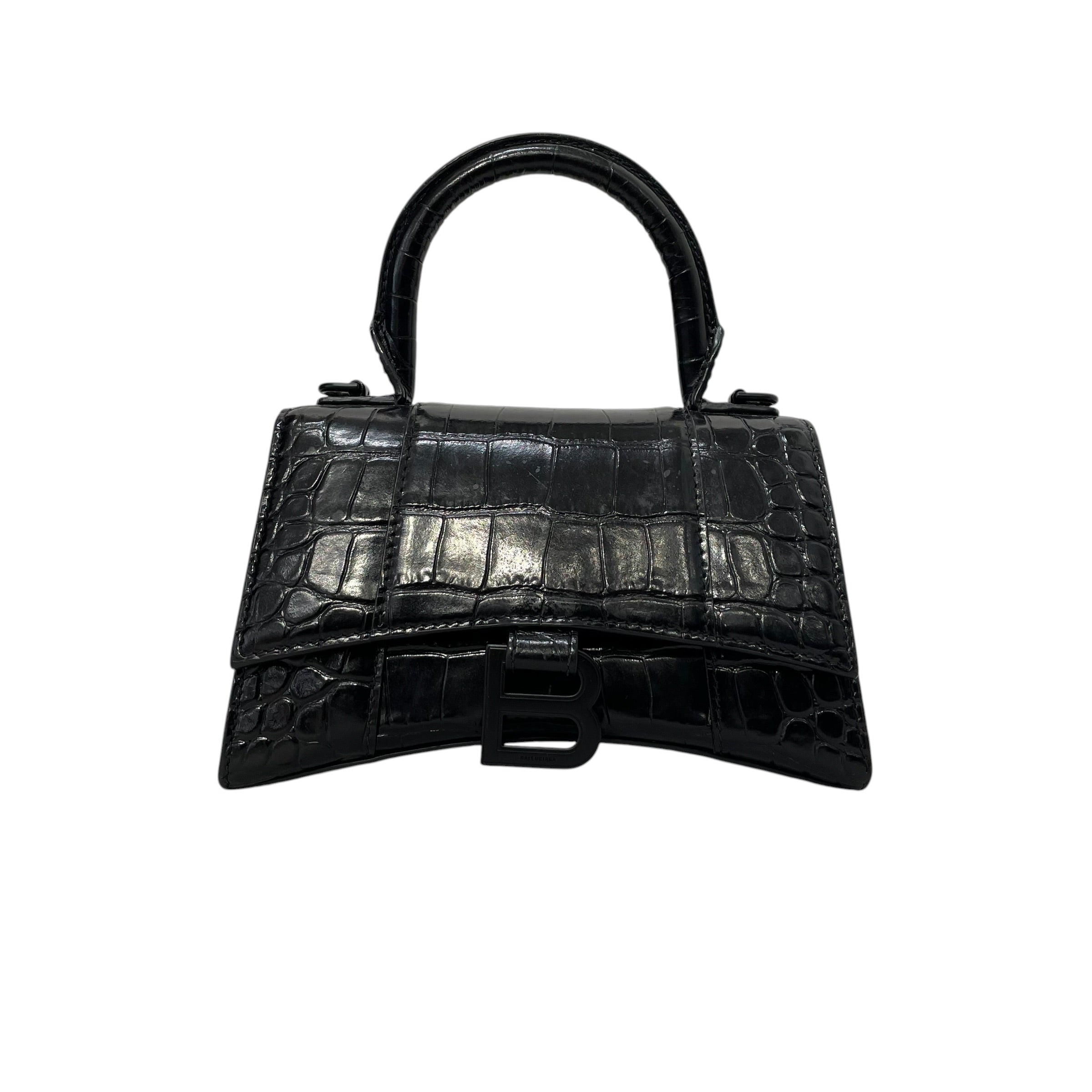 BALENCIAGA/Tote Bag/Leather/BLK/hourglass xs view 3