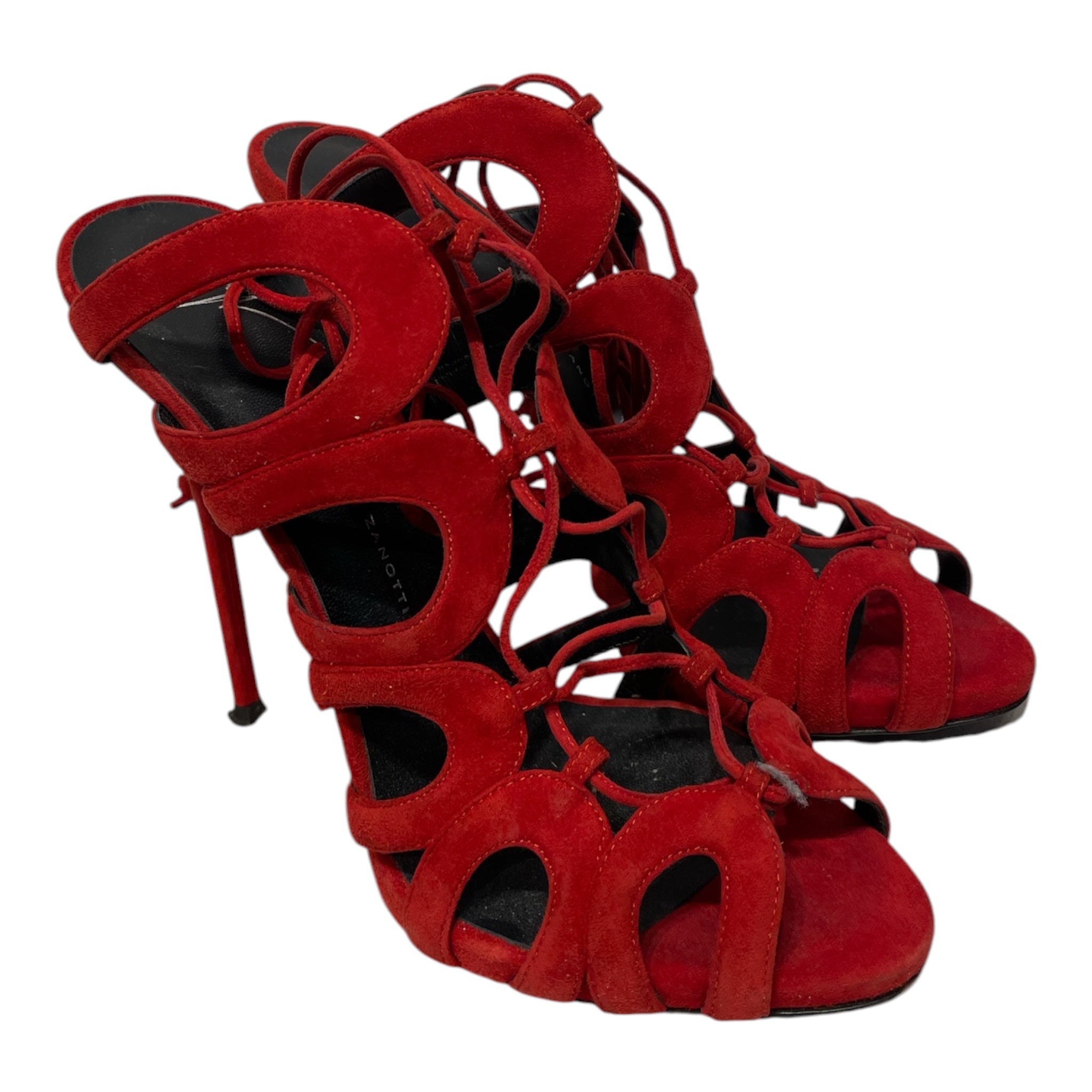 Giuseppe Zanotti/Heels/EU 40.5/Suede/RED/Suede Strappy Lace Up Heels view 1