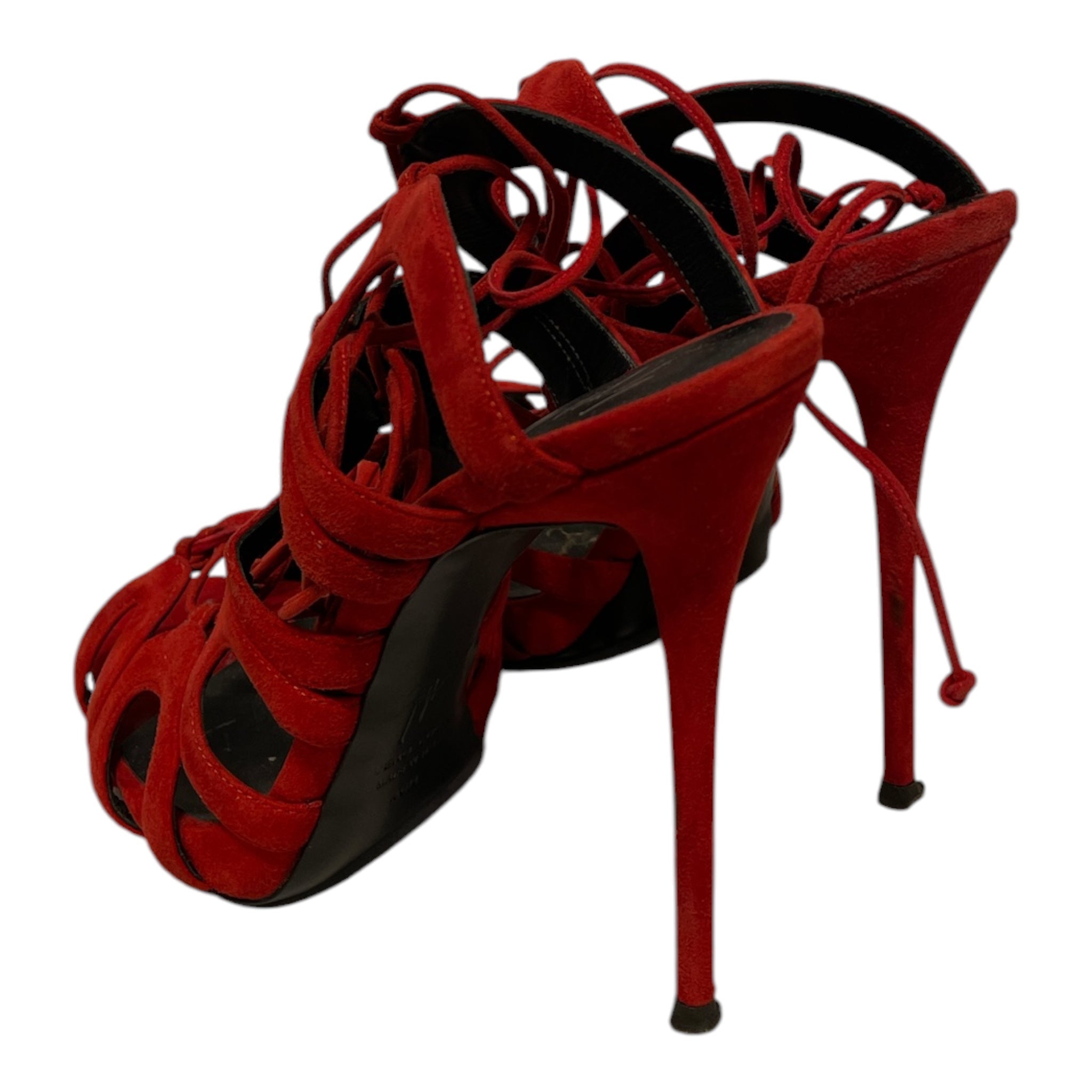 Giuseppe Zanotti/Heels/EU 40.5/Suede/RED/Suede Strappy Lace Up Heels view 2