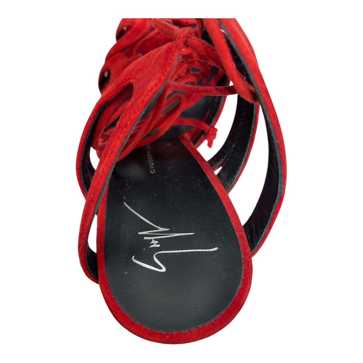 Giuseppe Zanotti/Heels/EU 40.5/Suede/RED/Suede Strappy Lace Up Heels view 3