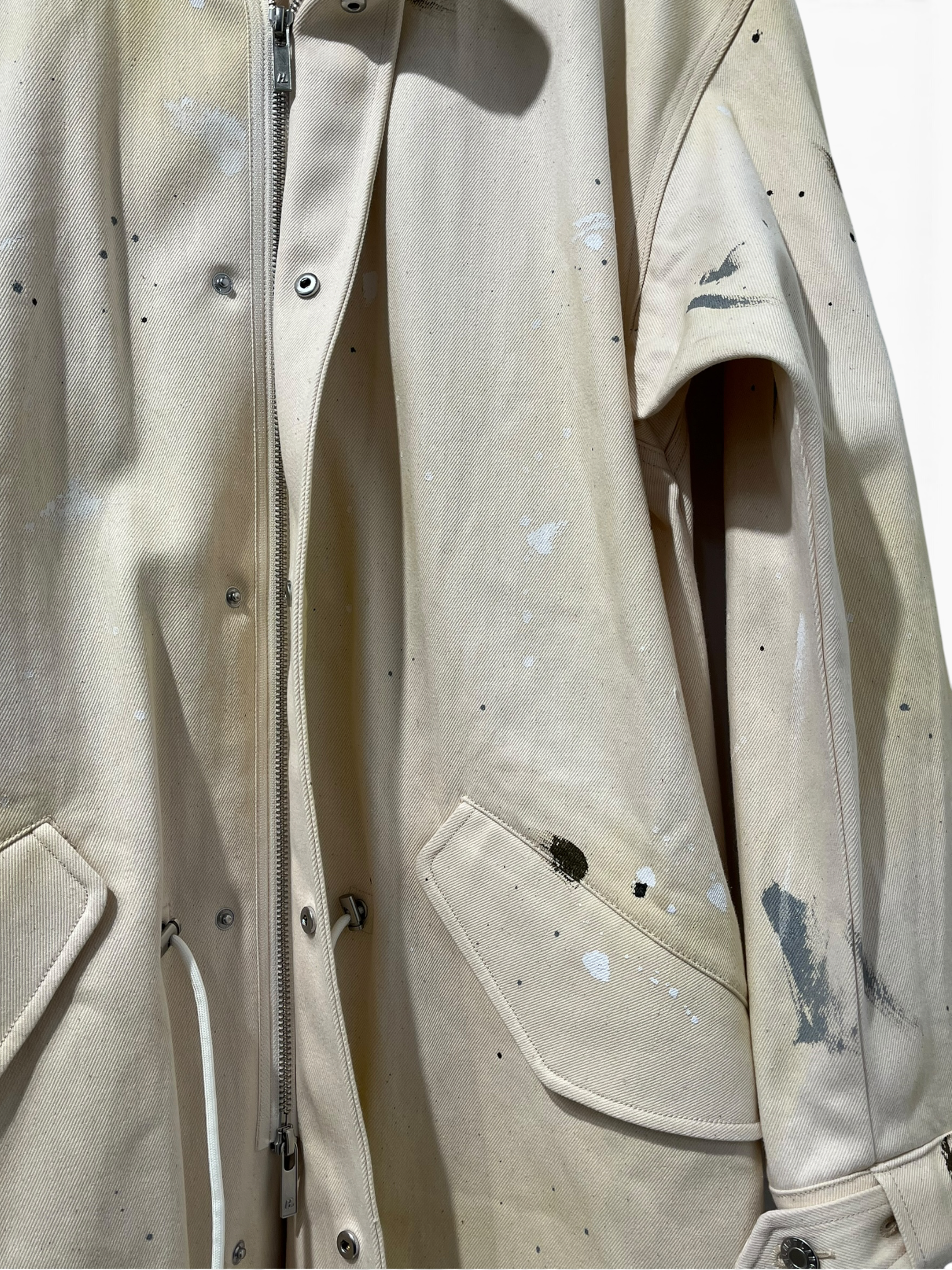 Helmut Lang/Trench Coat/S/Cotton/BEG/Single Breasted/All Over Print/inside straps paint pattern view 3