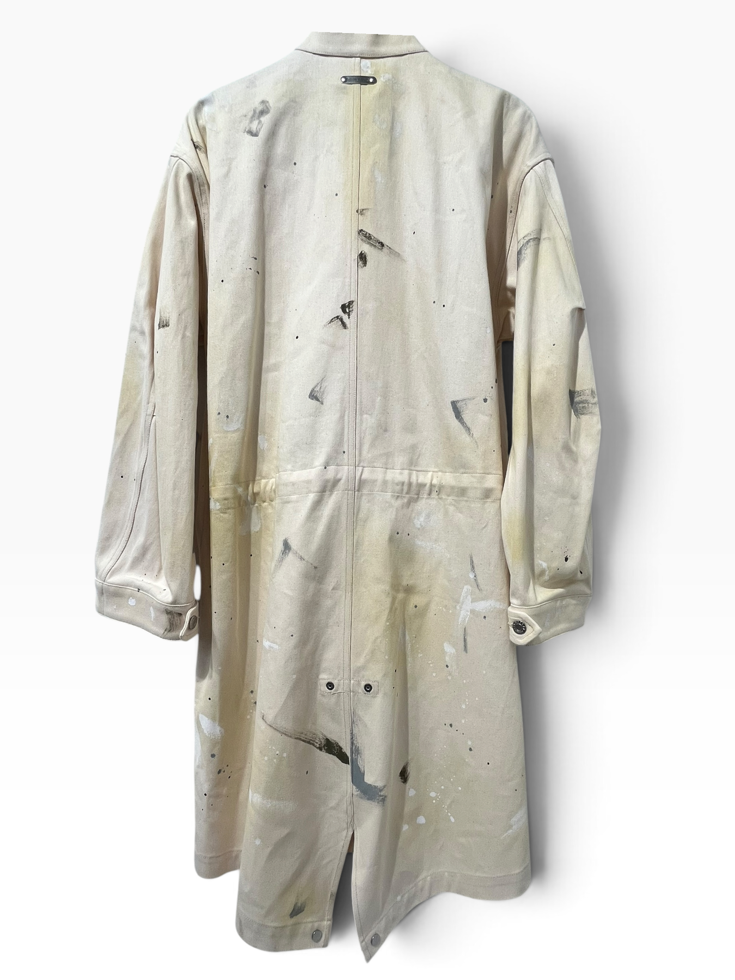 Helmut Lang/Trench Coat/S/Cotton/BEG/Single Breasted/All Over Print/inside straps paint pattern view 4