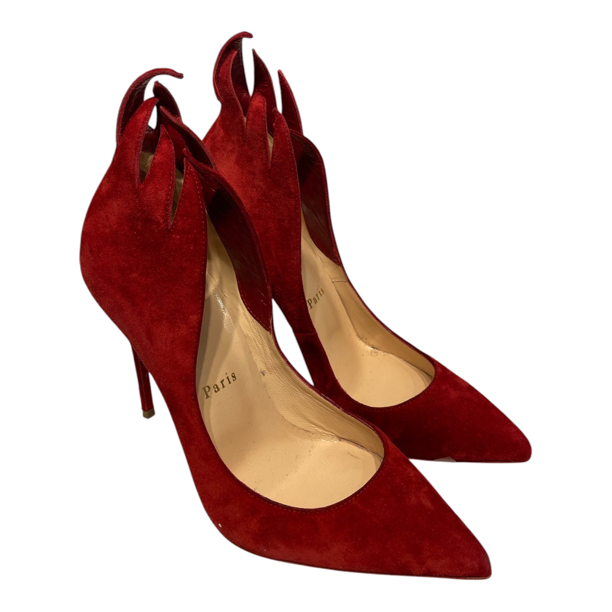 Christian Louboutin/Heels/EU 37.5/Suede/RED/FLAME HEEL view 1