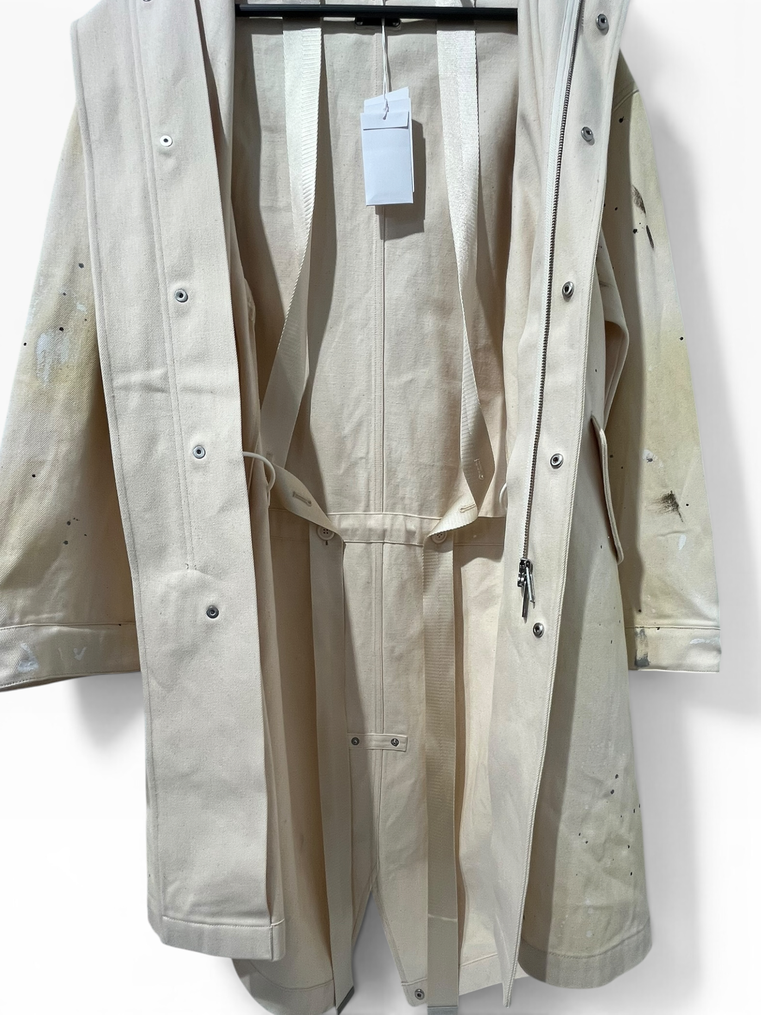 Helmut Lang/Trench Coat/S/Cotton/BEG/Single Breasted/All Over Print/inside straps paint pattern view 6