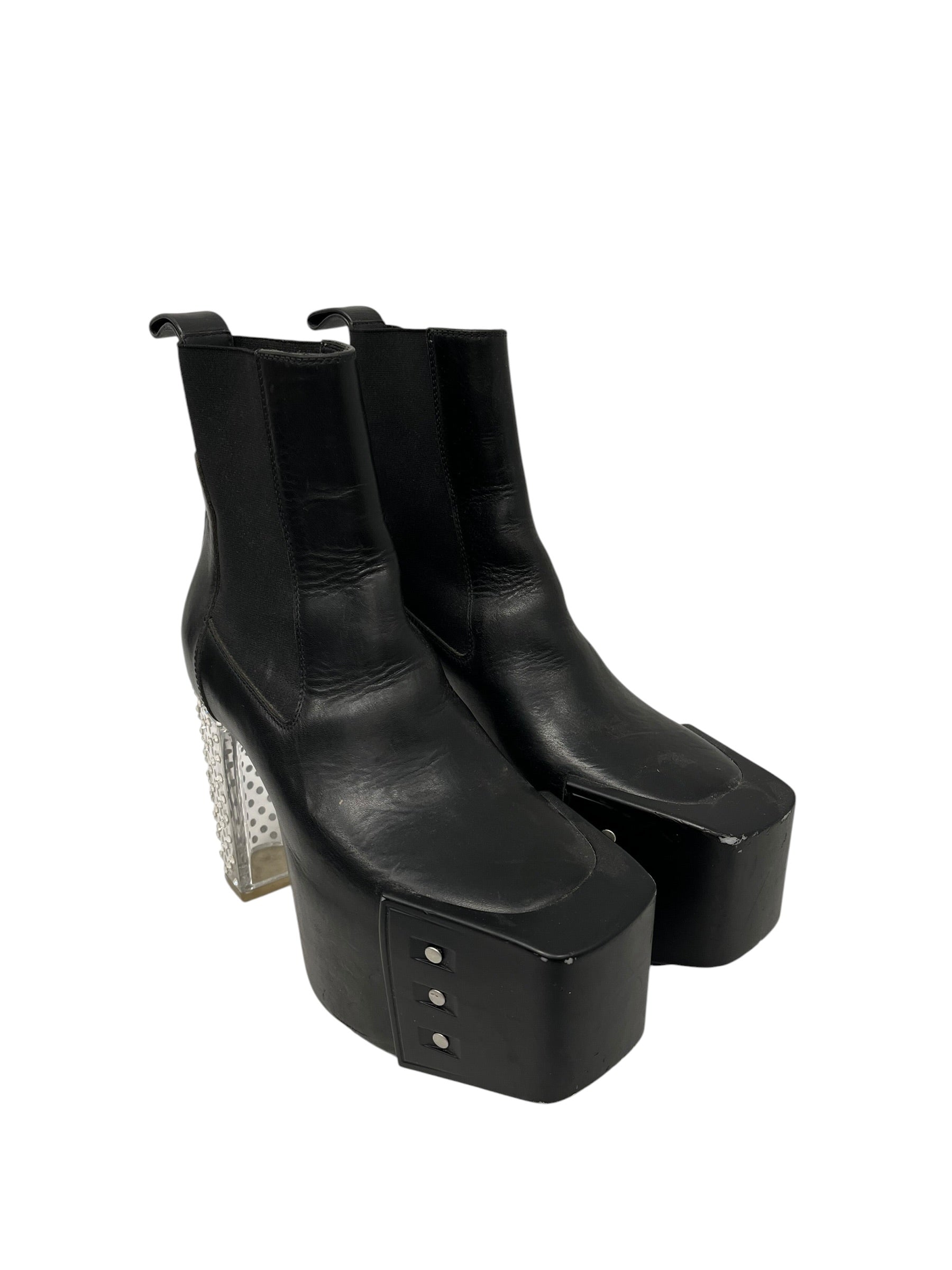 Rick Owens/Heels/EU 38/Leather/BLK/KISS HEELS W CRYSTALS ON HEEL view 1