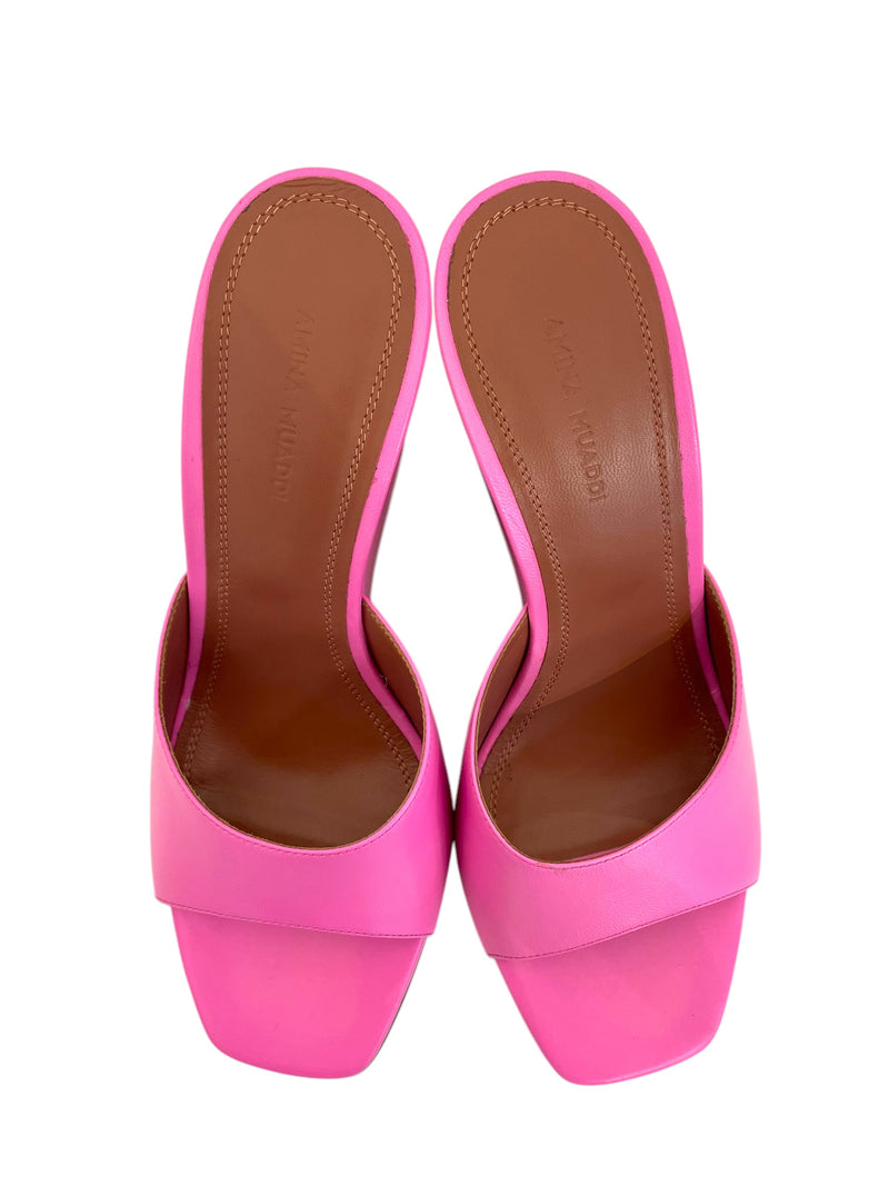 AMINA MUADDI/Heels/US 7.5/Leather/PNK/AMINA-MUADOI-PINK-WEDGES