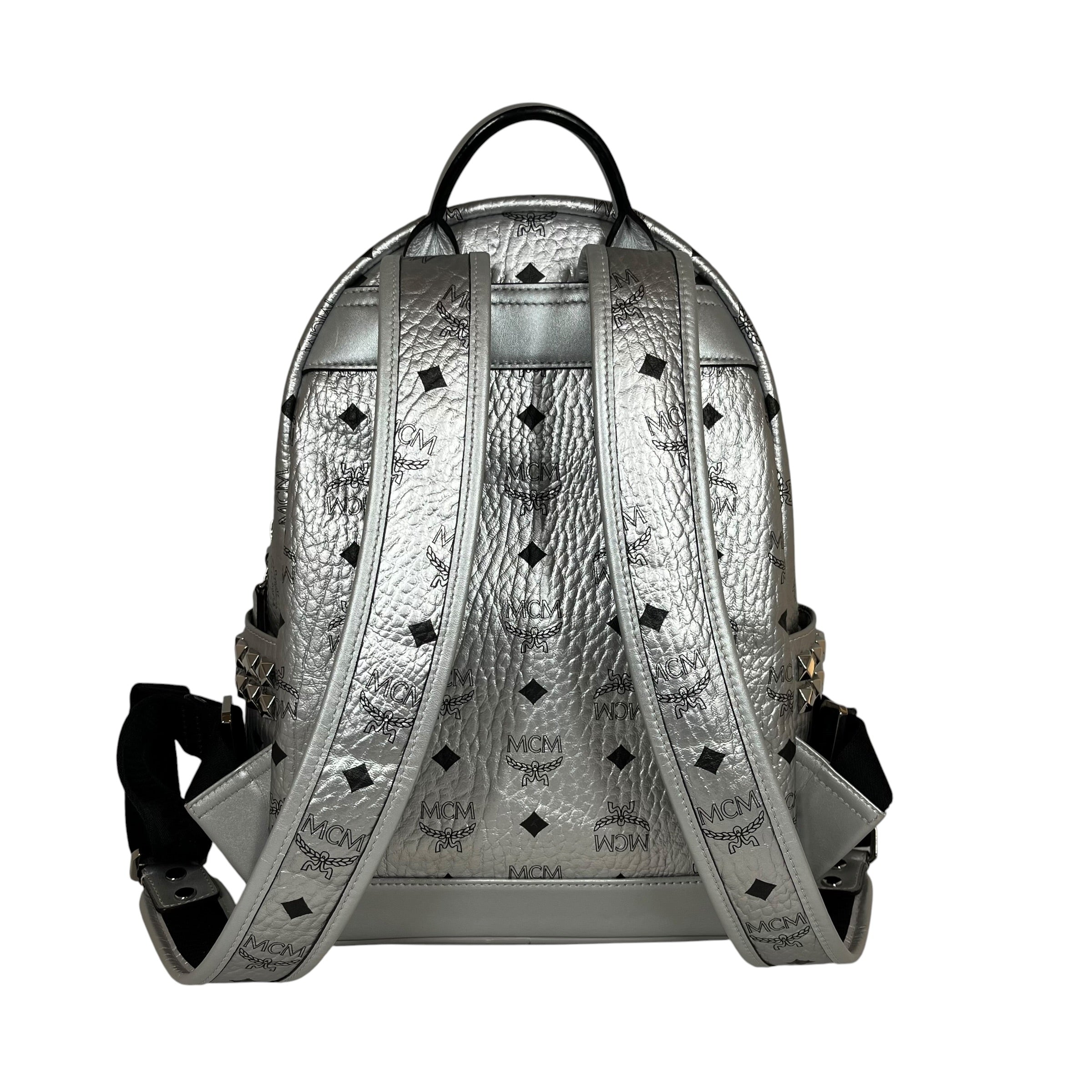MCM/Backpack/Leather/SLV/STUDDED SILVER BACKPACK view 2