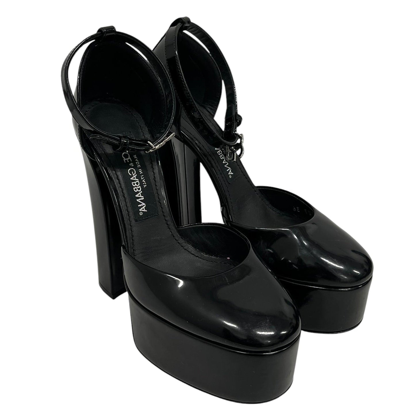 DOLCE&GABBANA/Heels/EU 36/Faux Leather/BLK/Ankle Strap/PLATFORM HEEL PUMPS view 1