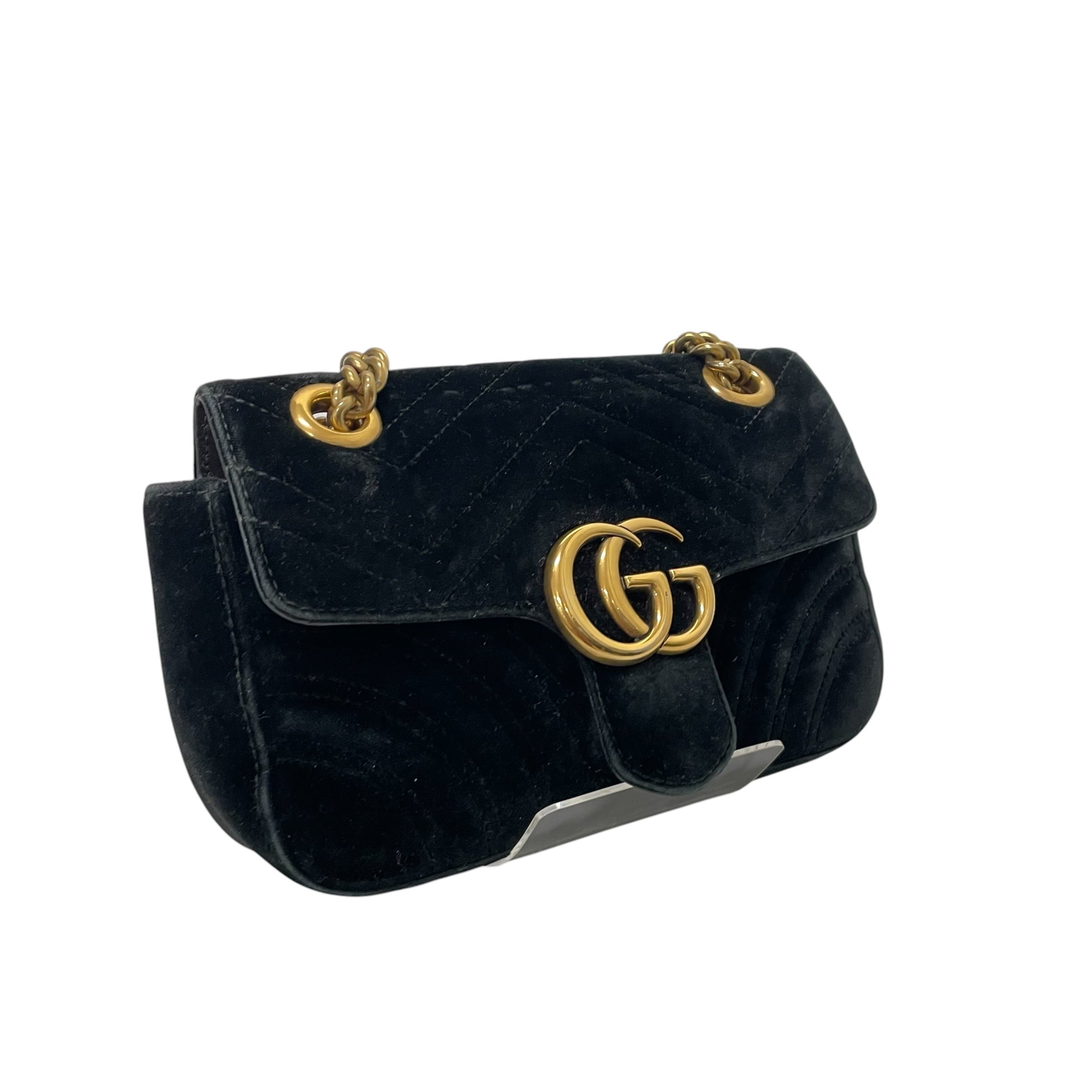GUCCI/Cross Body Bag/Velour/BLK/marmont double gg view 1