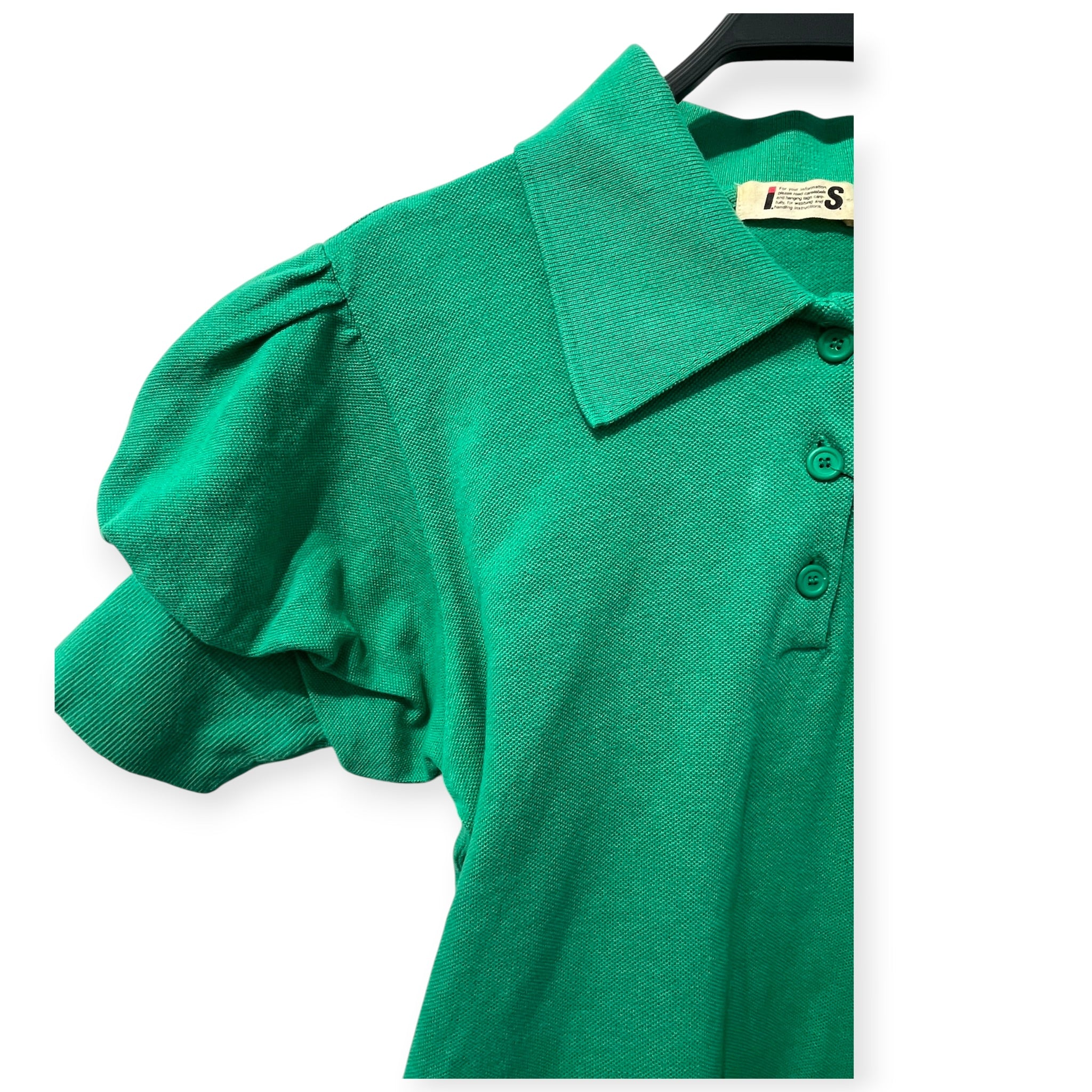 I.S. ISSEY MIYAKE SPORT/Polo Shirt/Cotton/GRN/PUFFY SLEEVE POLO SHIRT view 2