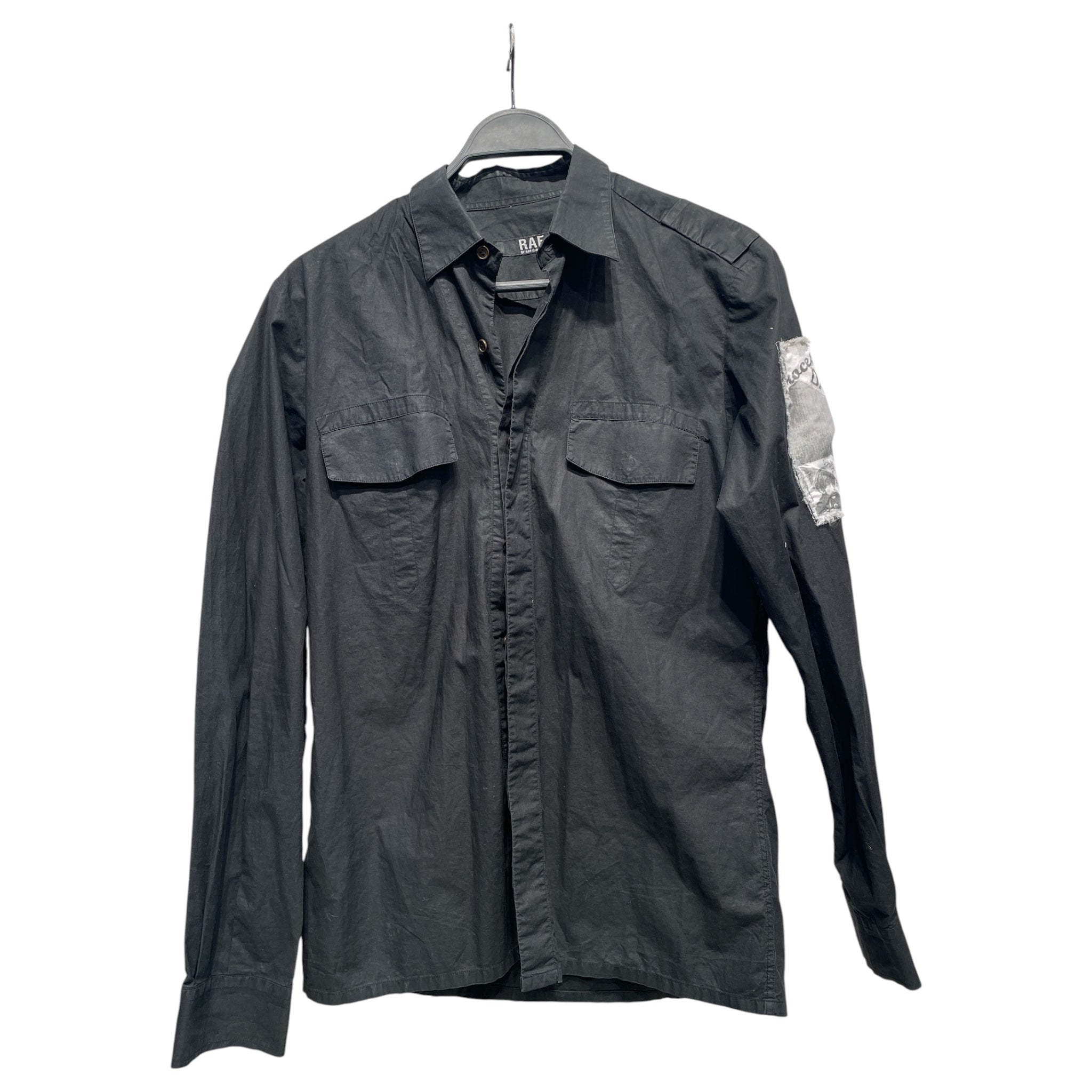 RAF SIMONS/LS Shirt/48/Cotton/BLK/PATCHWORK SLEEVE view 1