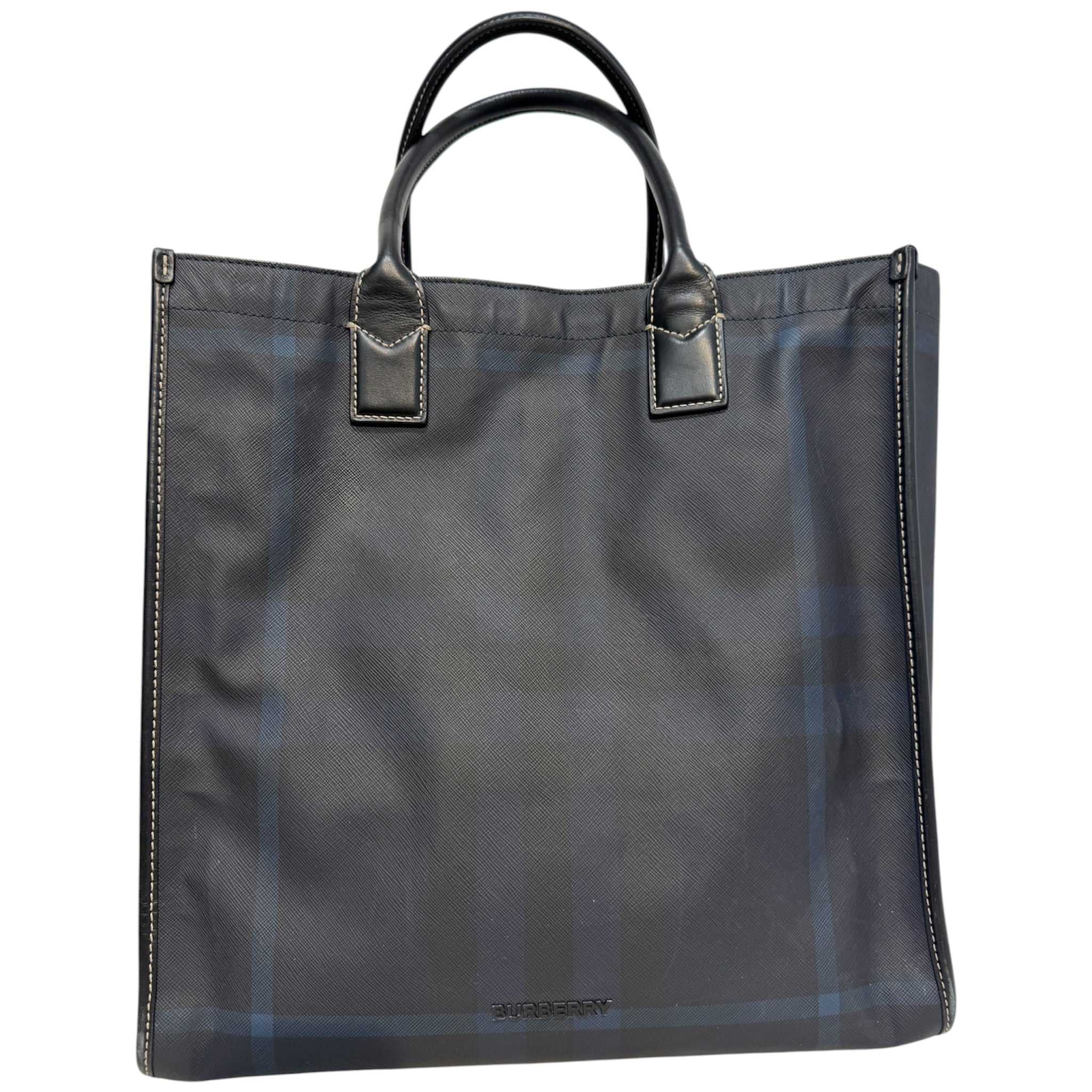 BURBERRY/Tote Bag/Plaid/Leather/NVY/Denny Check-E Tote Bag view 1