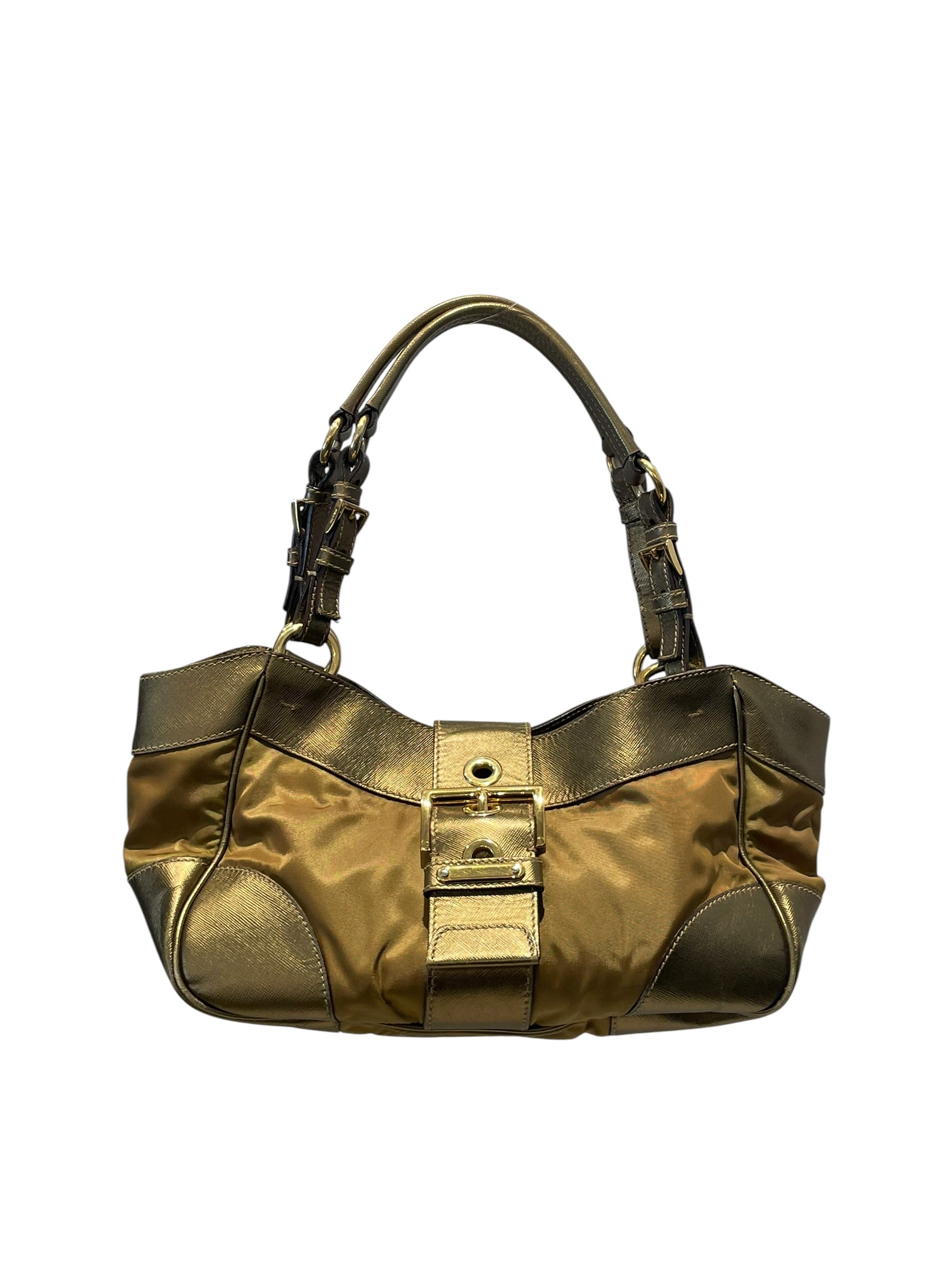 PRADA/Hand Bag/Nylon/GLD/BUCKLE HOBO SAFFIANO view 1