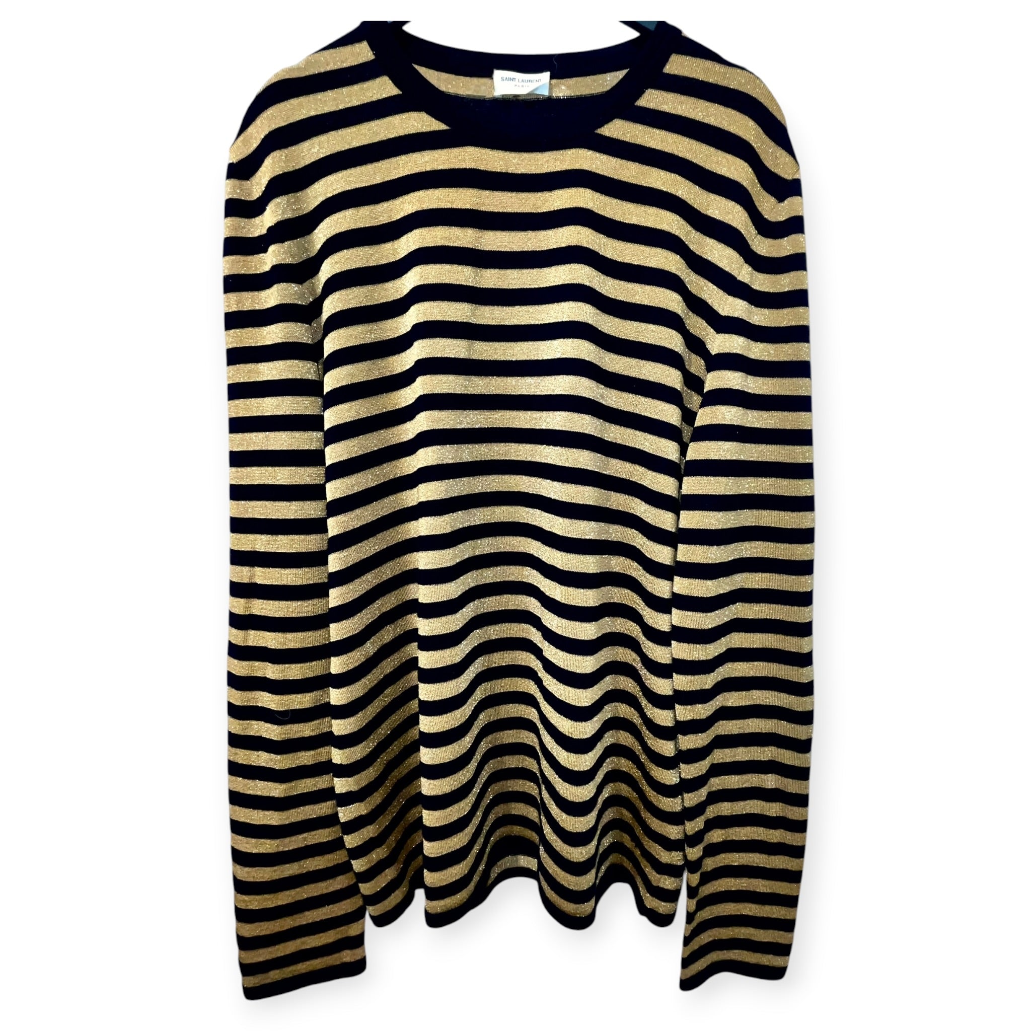 SAINT LAURENT/Sweater/L/Stripe/Cotton/GLD/STRIPED METALLIC SWEATER view 1