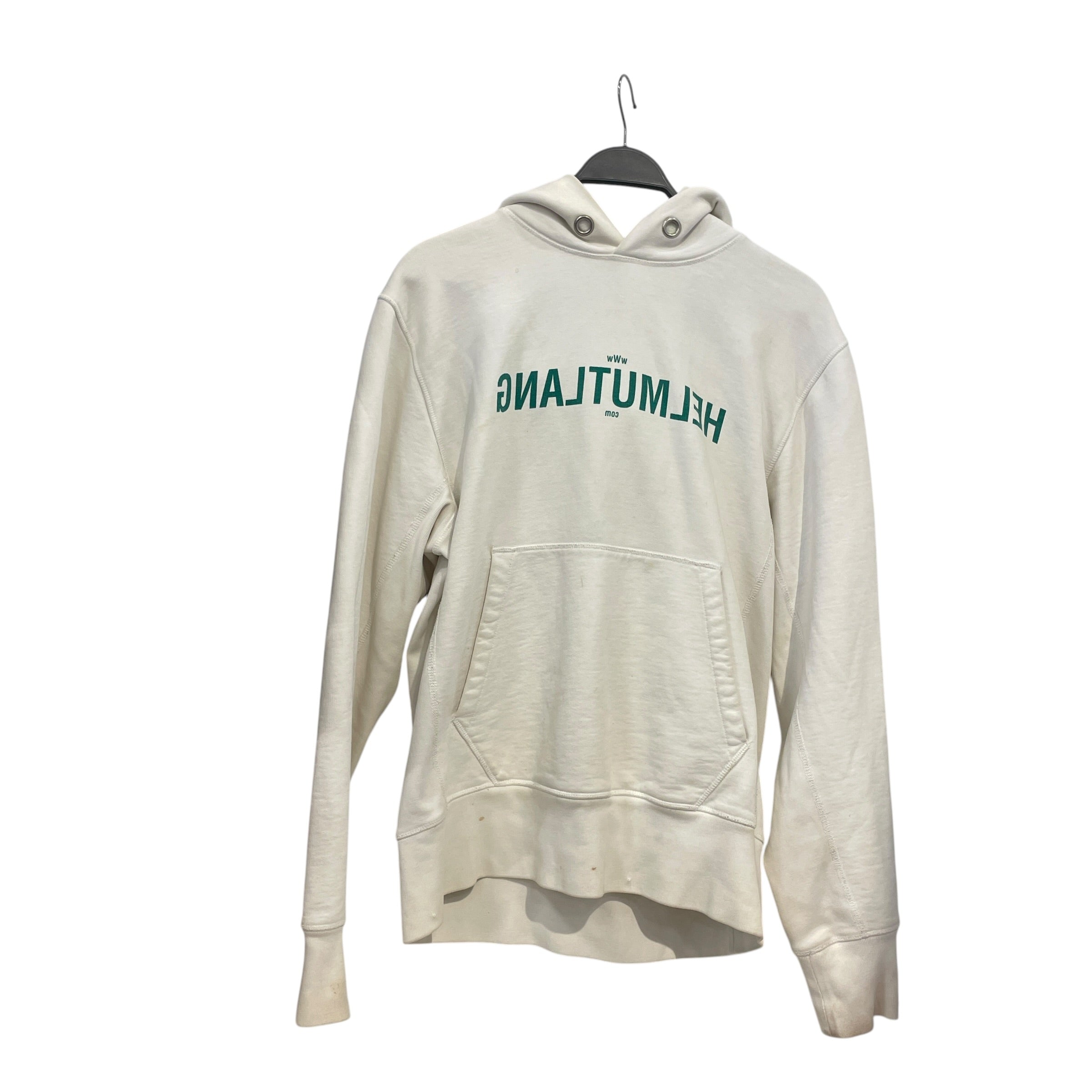 Helmut Lang/Hoodie/L/Cotton/WHT/GREEN LOGO view 1