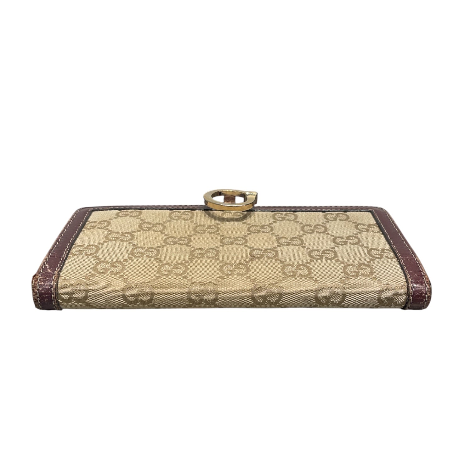 GUCCI/Bifold Wallet/Monogram/Cotton/BEG/L's/G Clip, Brown Leather Trim view 3