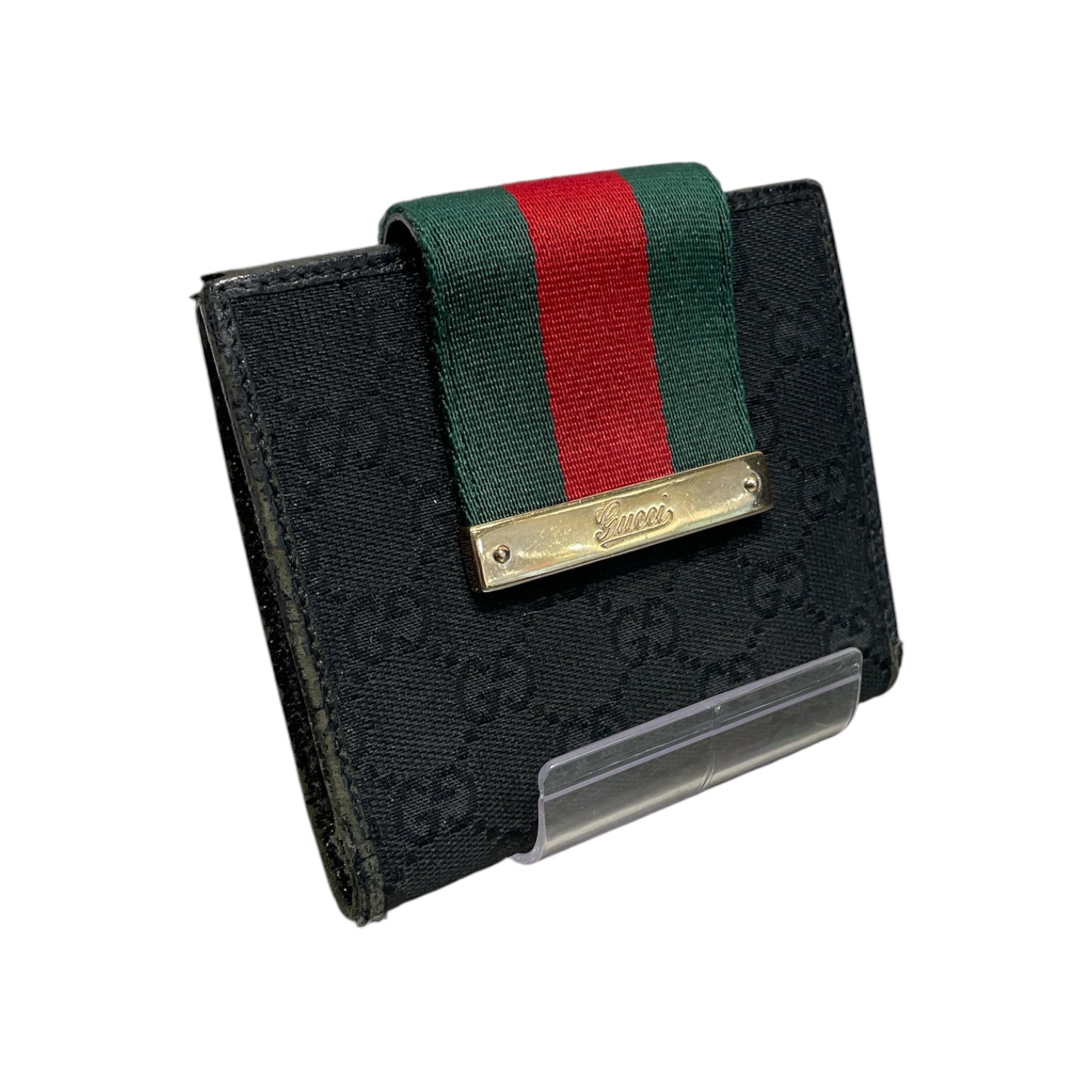 GUCCI/Bifold Wallet/Monogram/Cotton/BLK/M's/MONOGRAM SCRIPT LOGO GOLD view 1