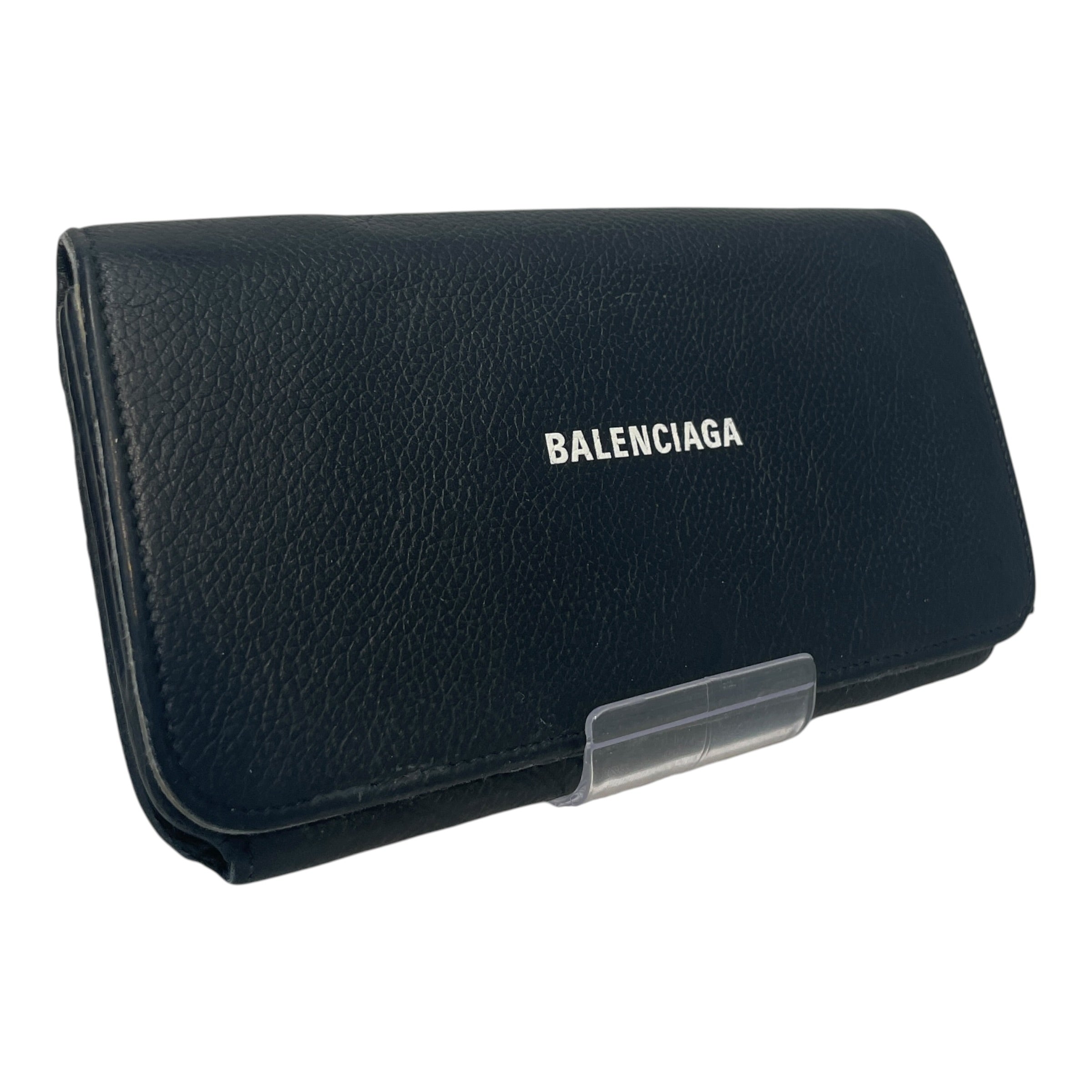 BALENCIAGA/Long Wallet/Leather/BLK/Black Logo Grained Continental view 1