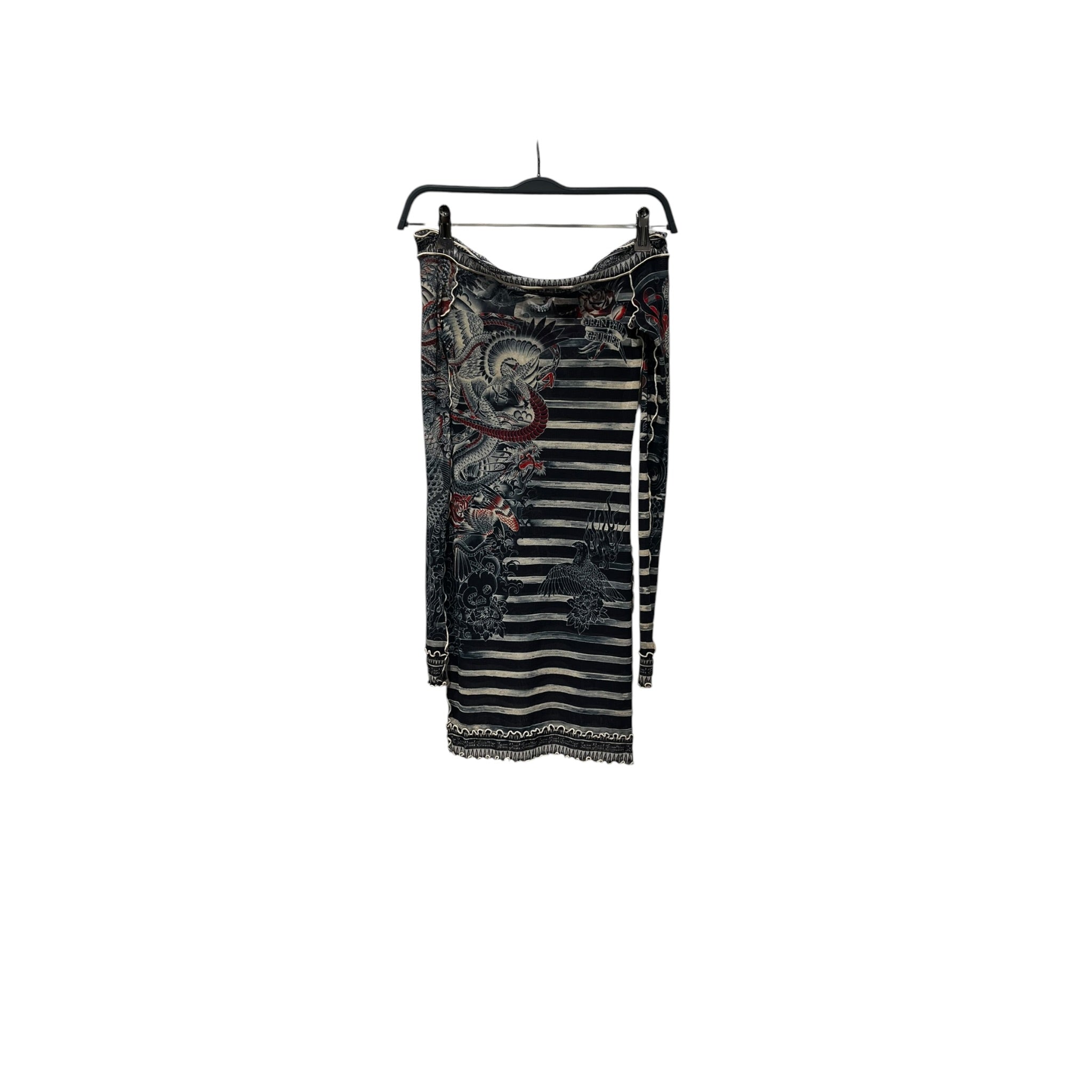 Jean Paul Gaultier/Dress/XS/All Over Print/NVY/Mini Length/TATTOO/STRIPES OFF SHOULDER view 1