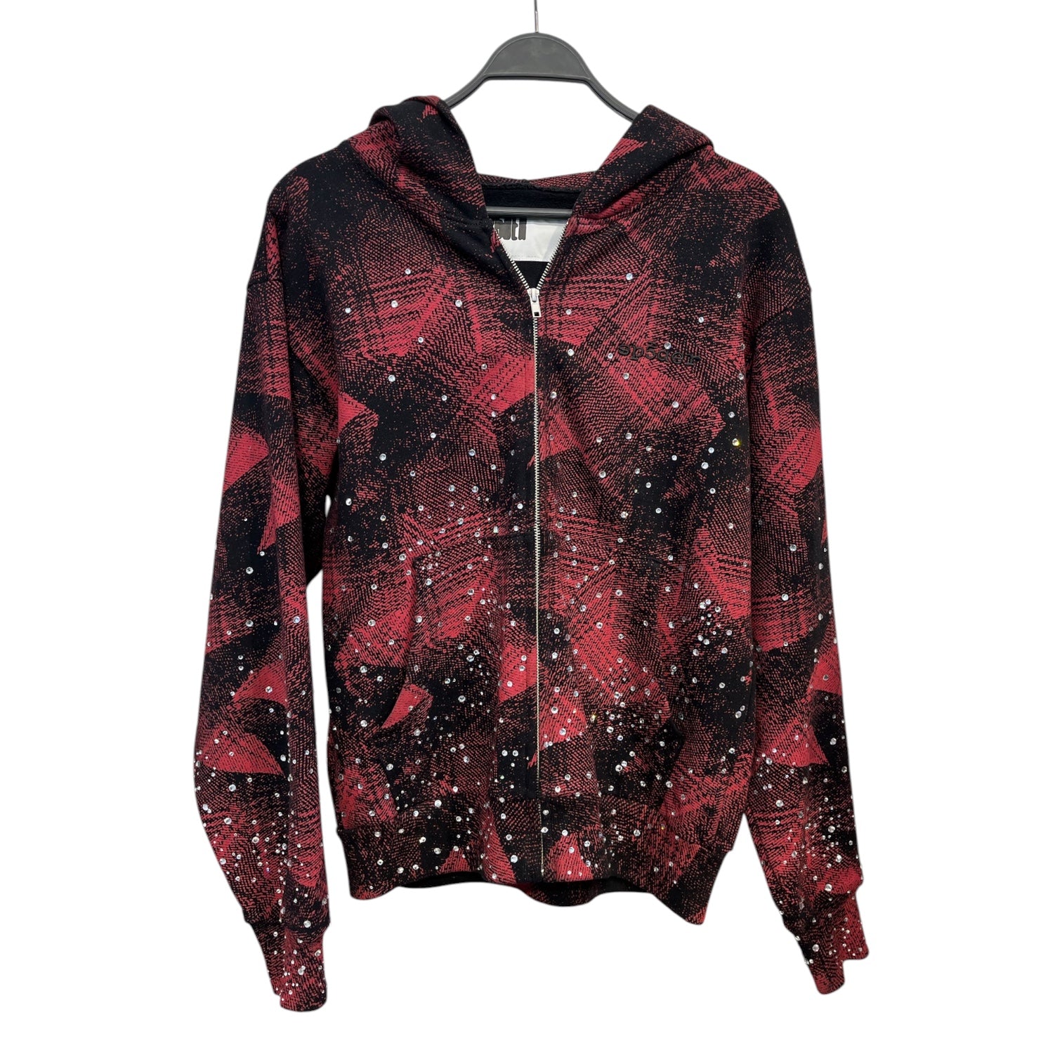 Sp5der/Zip Up Hoodie/Plaid/Cotton/RED/RHINESTONE HOODIE view 1