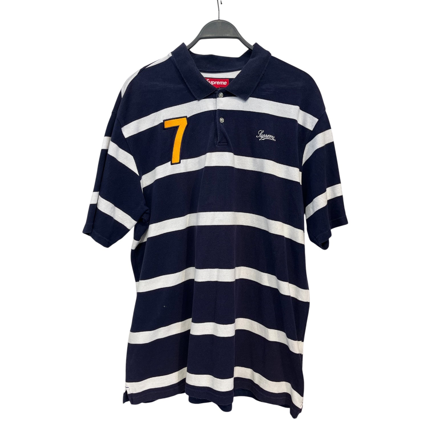 Supreme/Polo Shirt/XL/NVY/Stripe/cursive polo 7 view 1