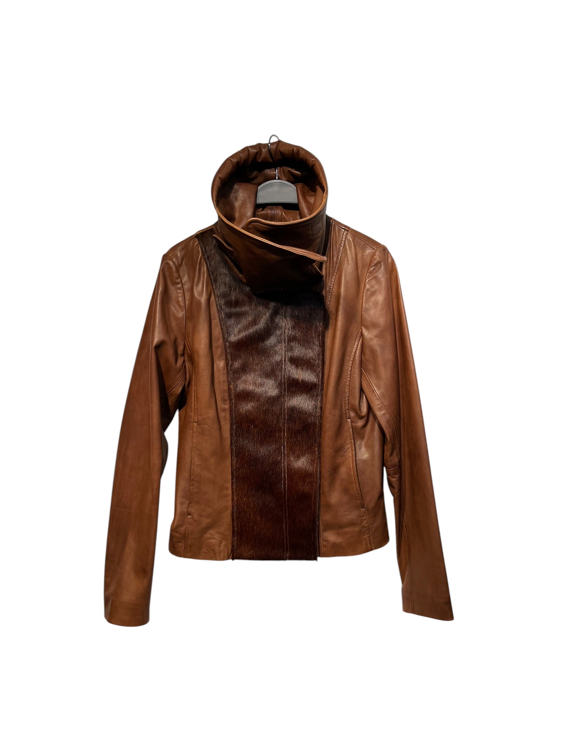 Aksara/Leather Jkt/S/Leather/BRW/dark brown pony view 1