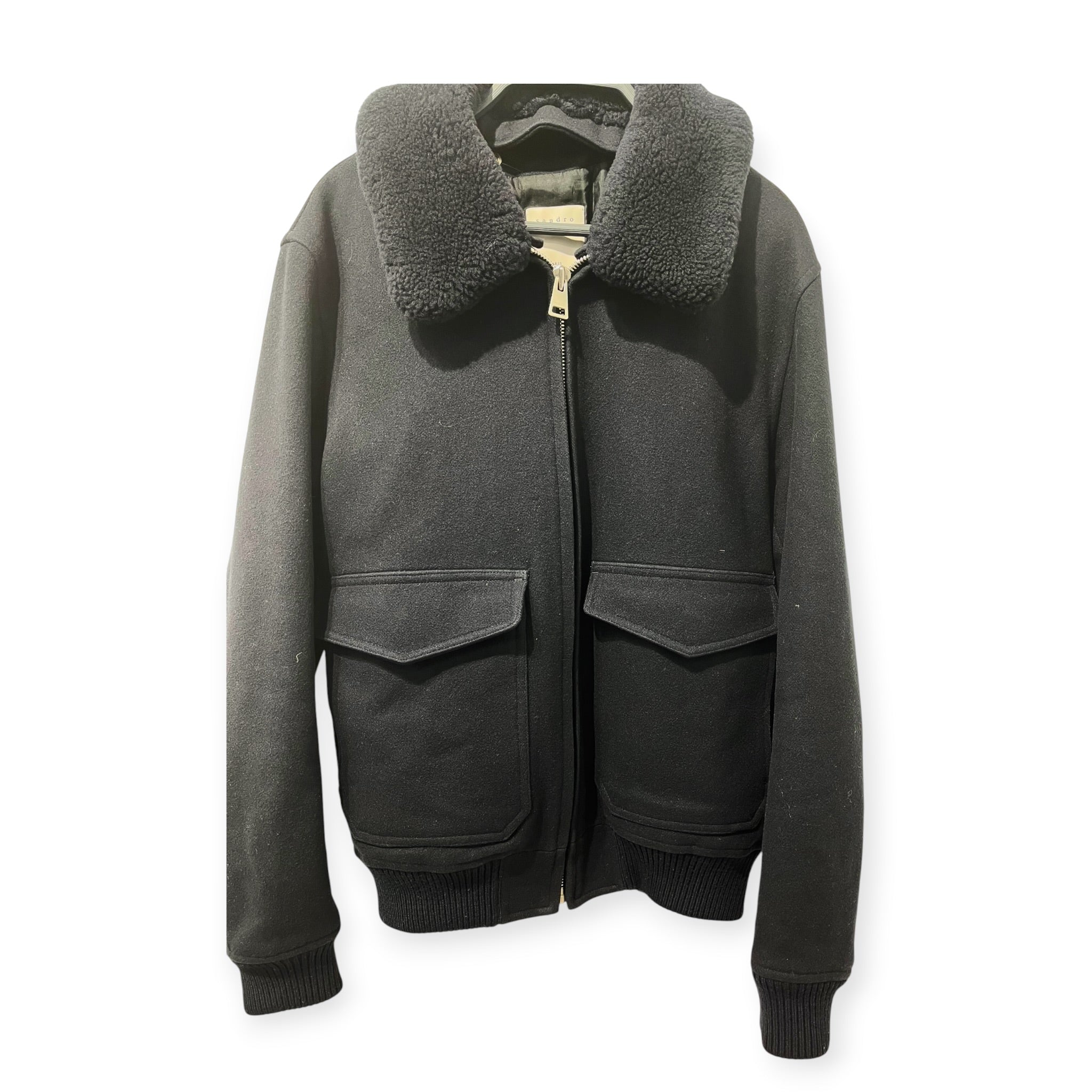 sandro/Jacket/44/Wool/NVY/WOOL AVIATOR SHEARLING COLLAR view 1