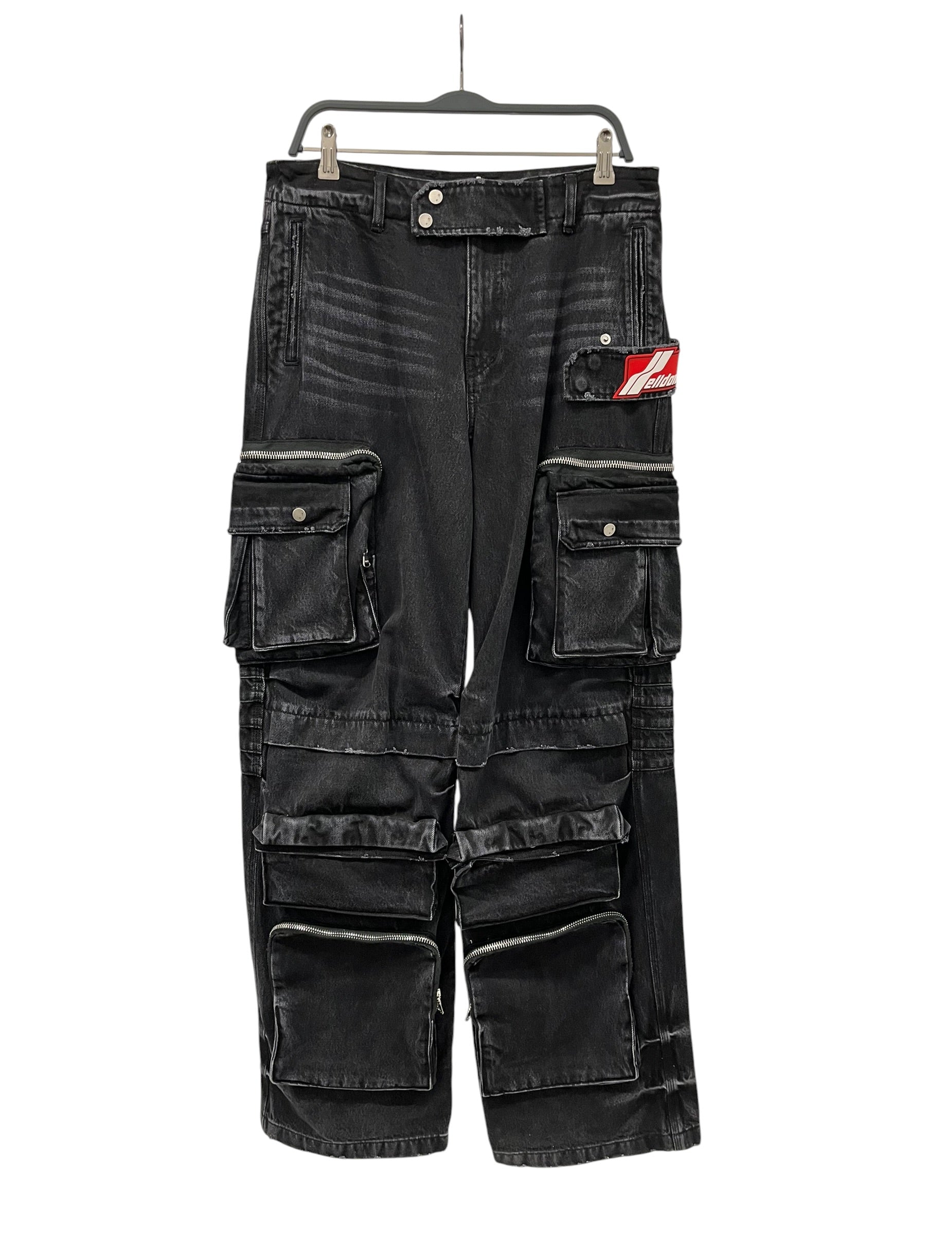 WE11DONE/Cargo Pants/L/Denim/BLK/RED RUBBER LOGO STRAP view 1