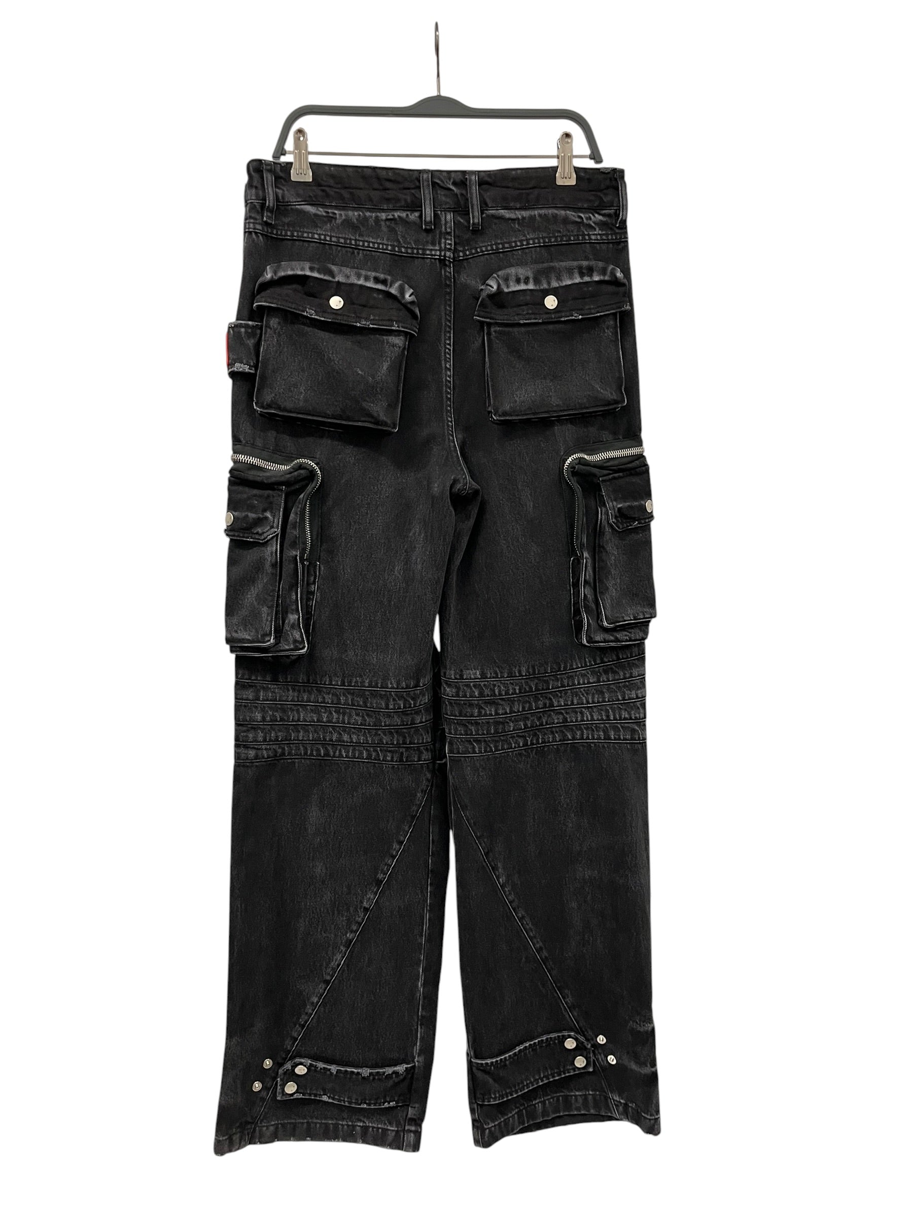 WE11DONE/Cargo Pants/L/Denim/BLK/RED RUBBER LOGO STRAP view 2