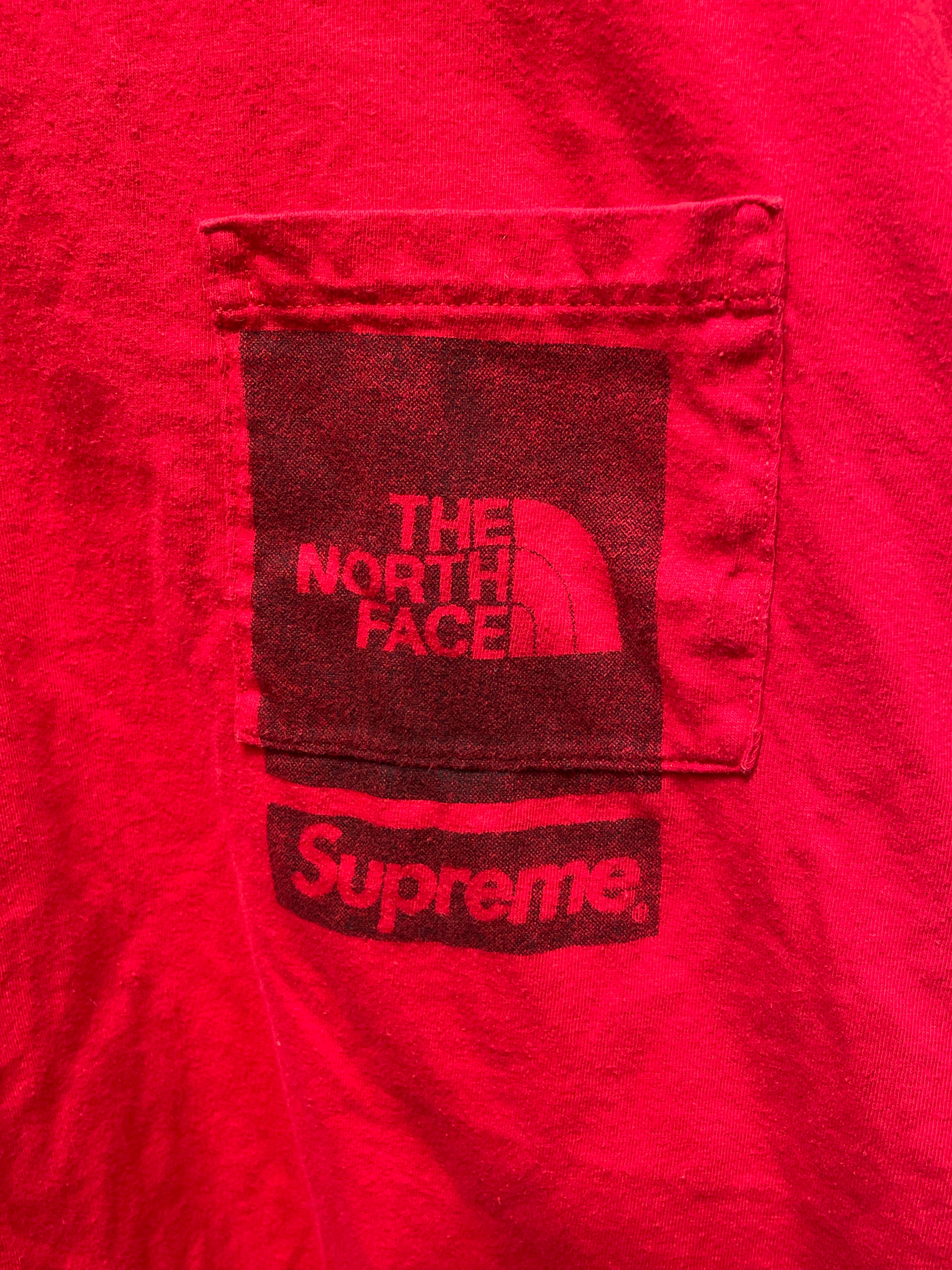 Supreme/THE NORTH FACE/T-Shirt/M/Cotton/RED/breast pocket view 4