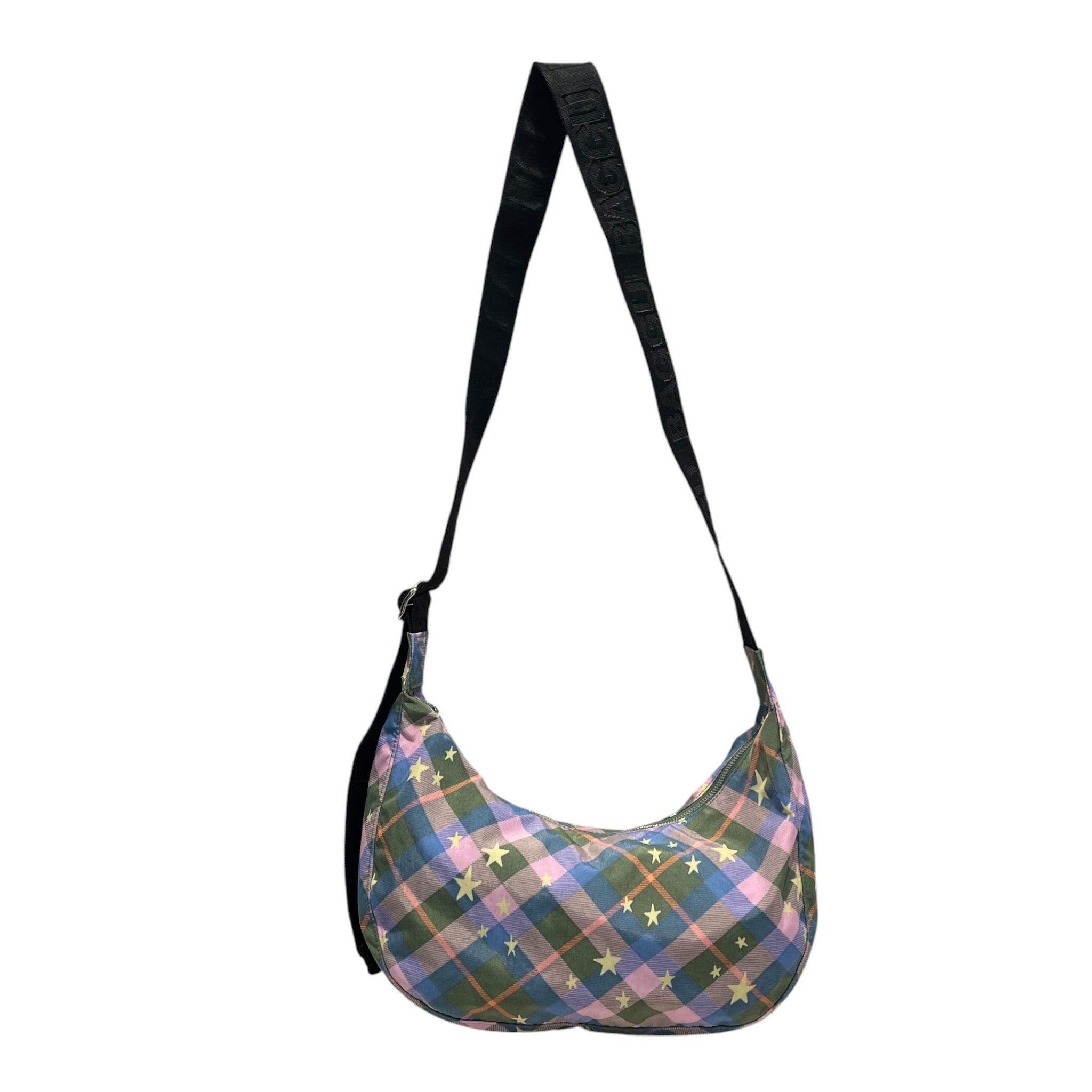 BAGGU/Bag/Graphic/Nylon/GRN/green star plaid crescent view 1