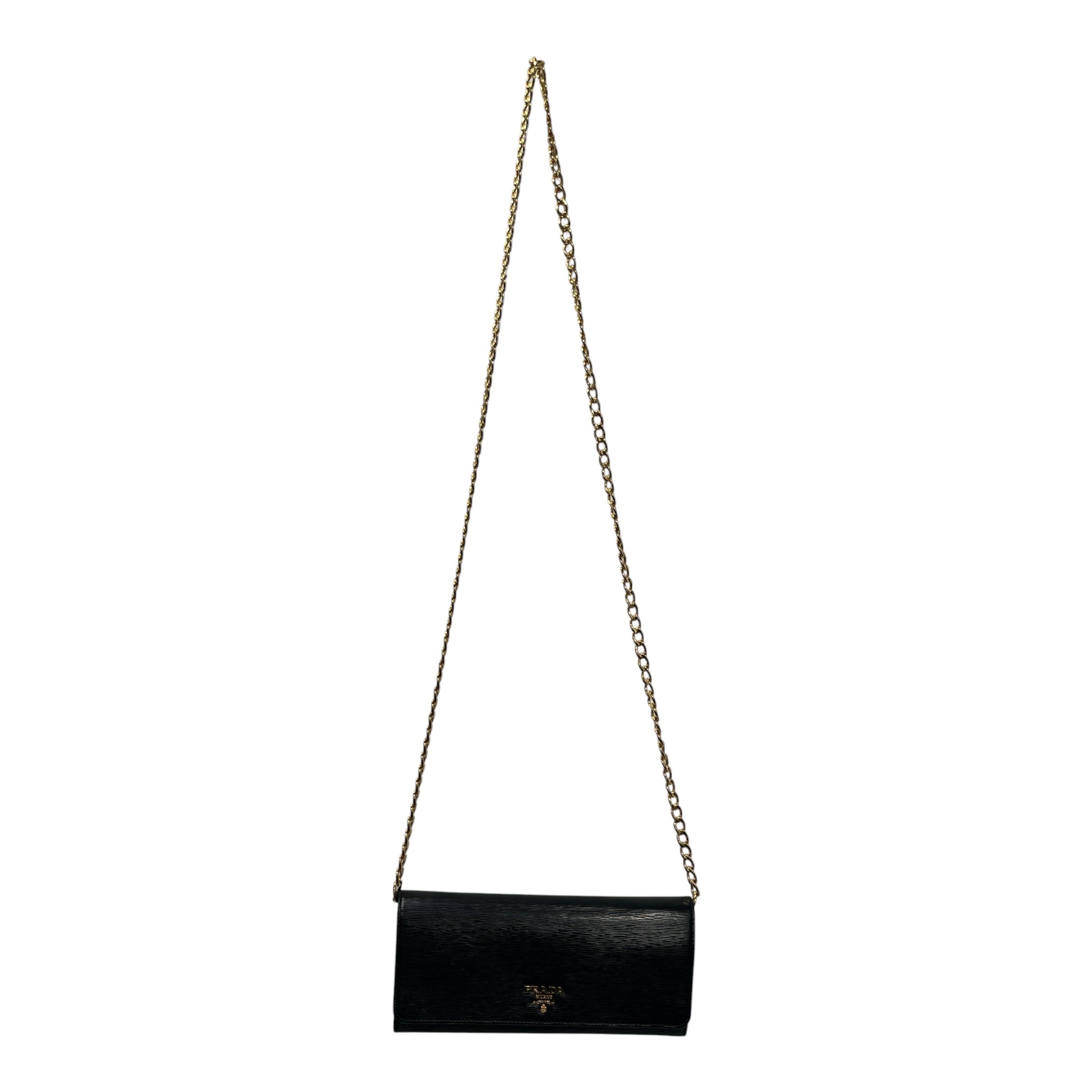 PRADA/Cross Body Bag/Leather/BLK/GOLD CHAIN STRAP view 1