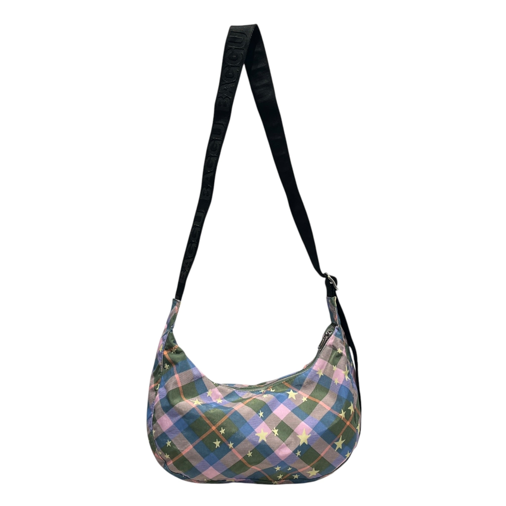 BAGGU/Bag/Graphic/Nylon/GRN/green star plaid crescent view 2