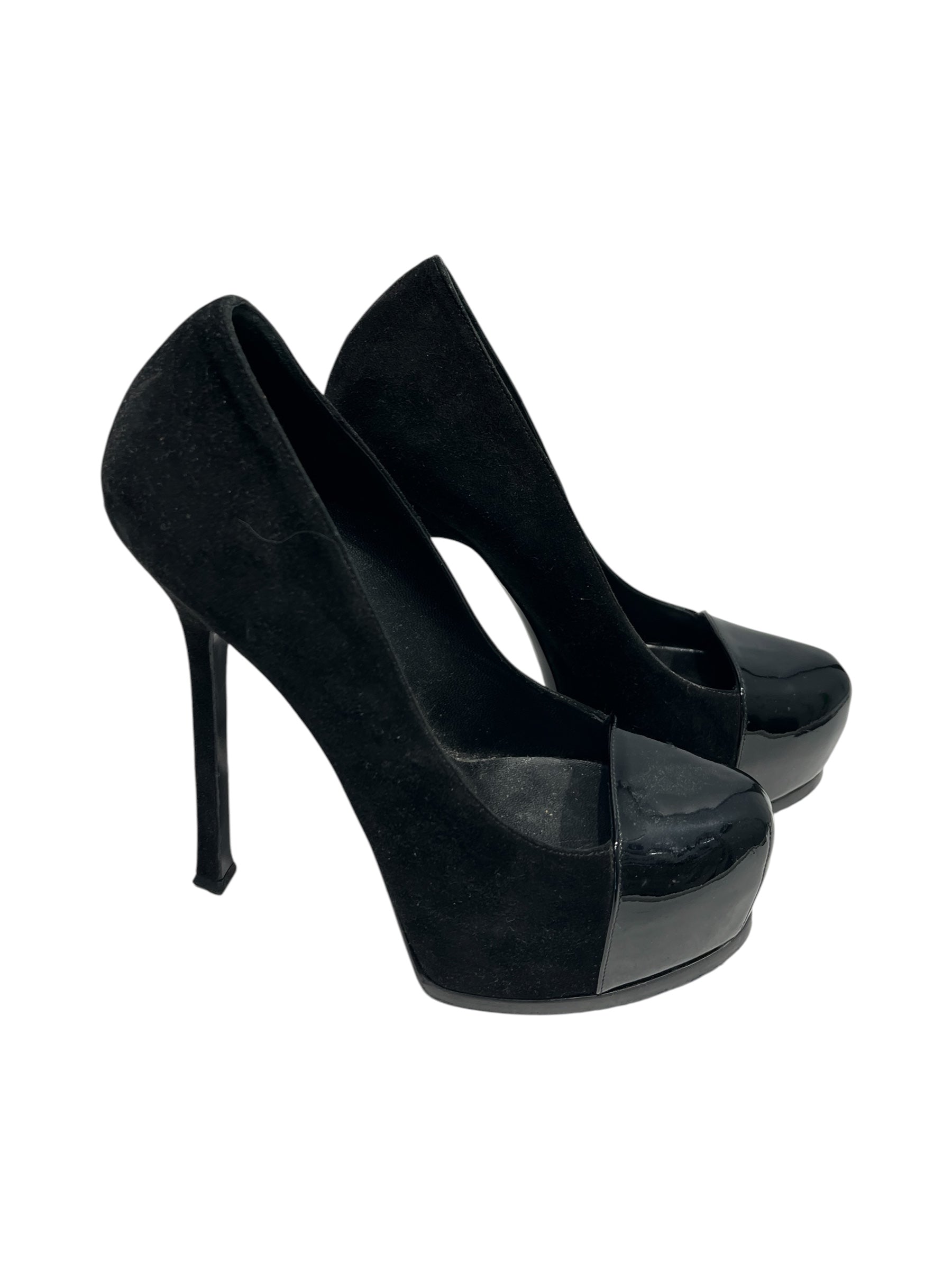 YVES SAINT LAURENT/Heels/US 7.5/Leather/BLK/ view 1
