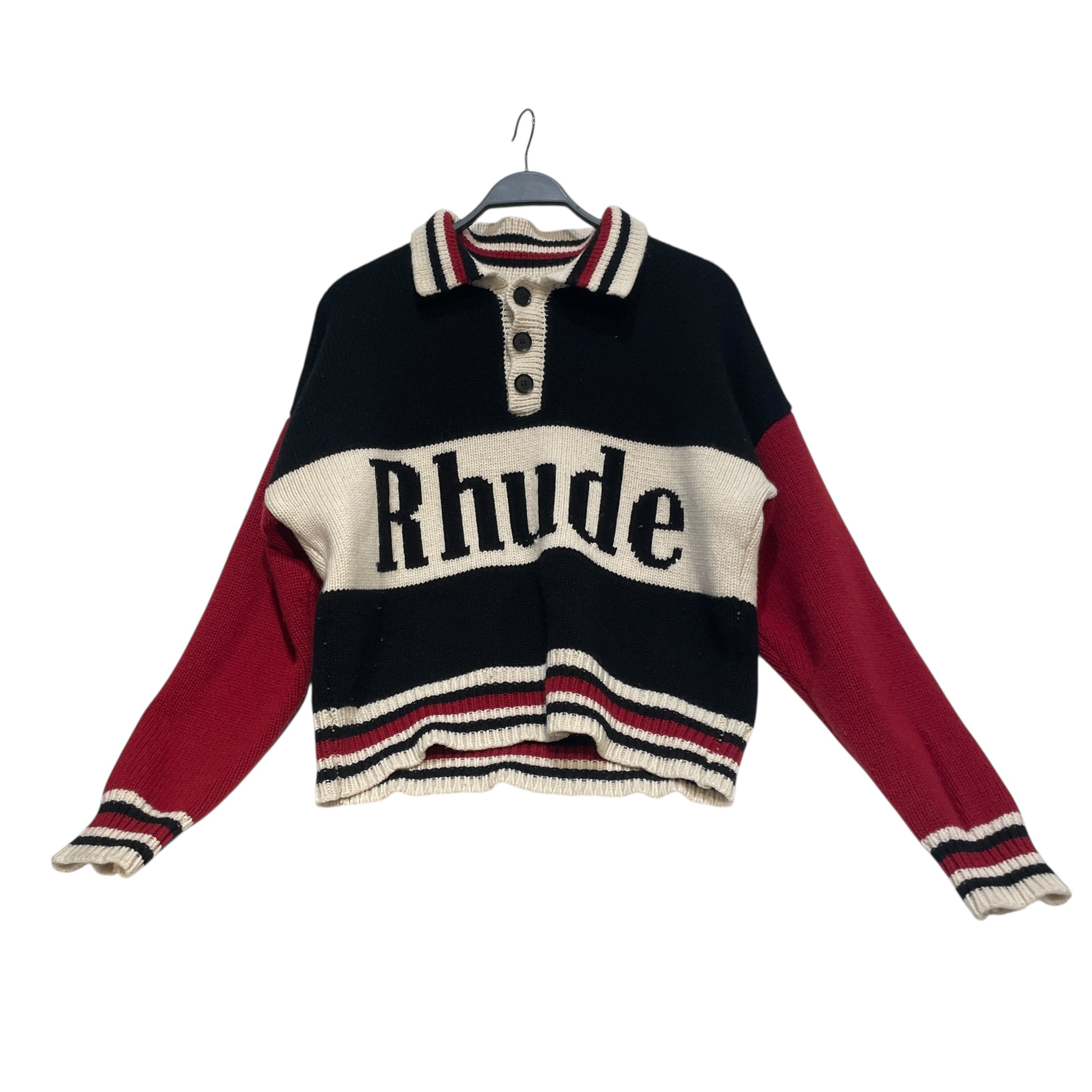 RHUDE/Tops/M/Graphic/Wool/RED/Rhude Knit Logo Rugby Polo view 1