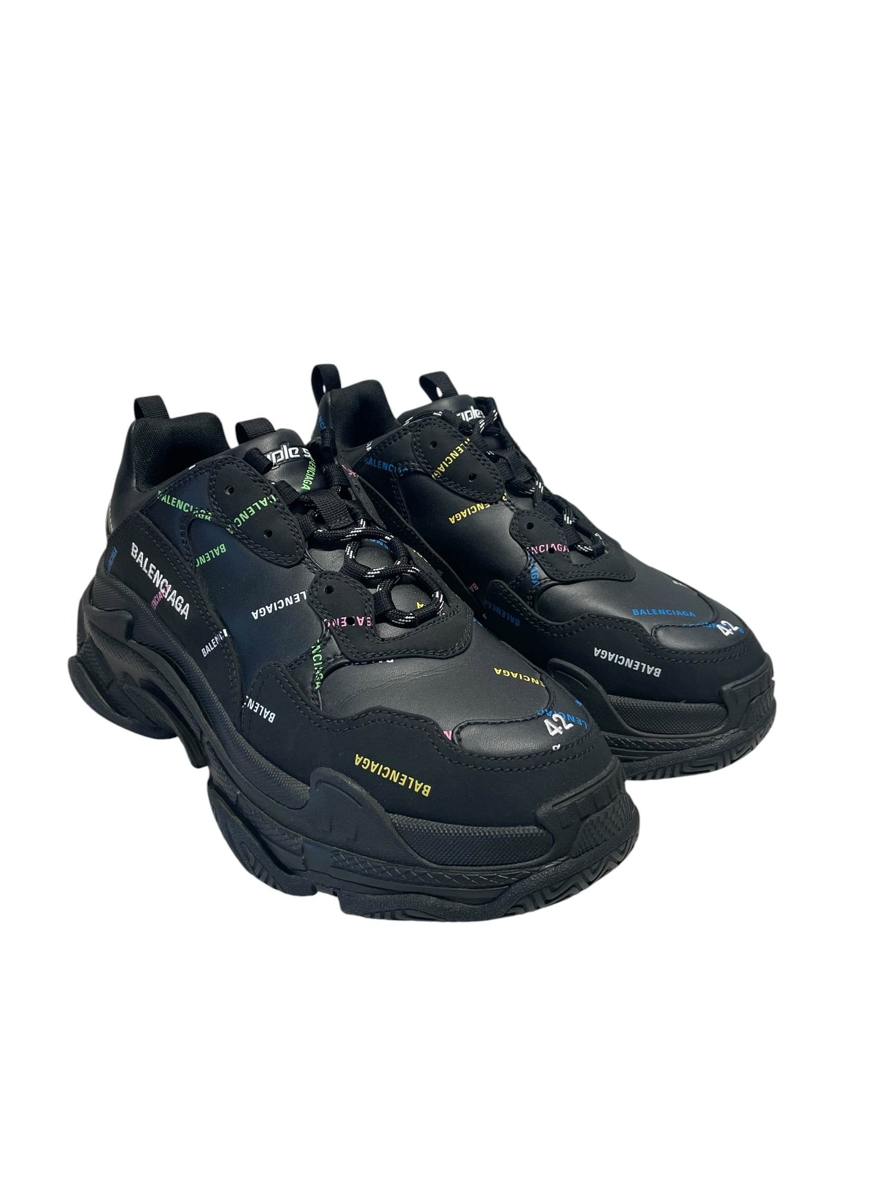 BALENCIAGA/Hi-Sneakers/EU 42/All Over Print/Leather/BLK/"Allover Logo" Triple S view 1