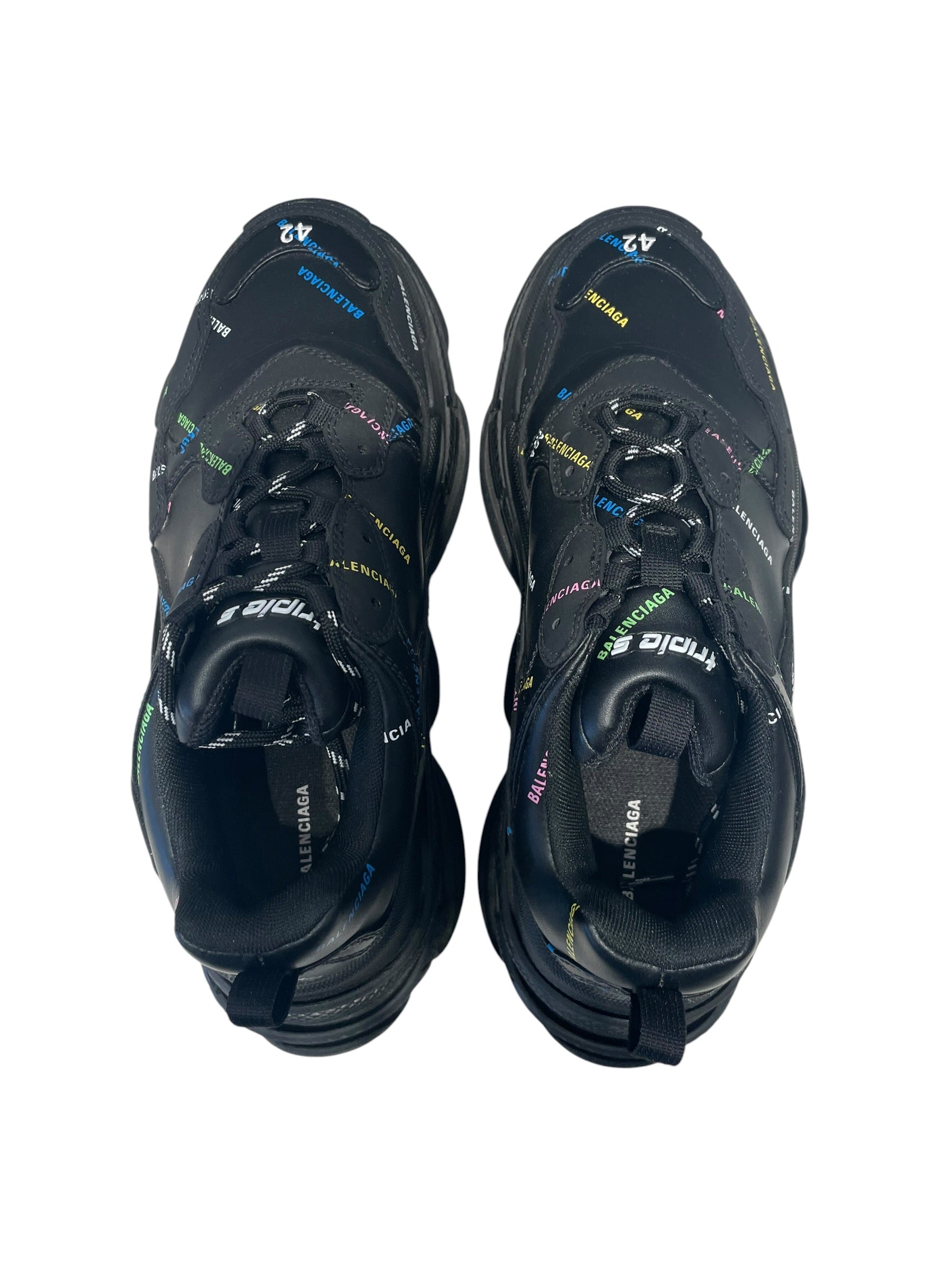 BALENCIAGA/Hi-Sneakers/EU 42/All Over Print/Leather/BLK/"Allover Logo" Triple S view 3
