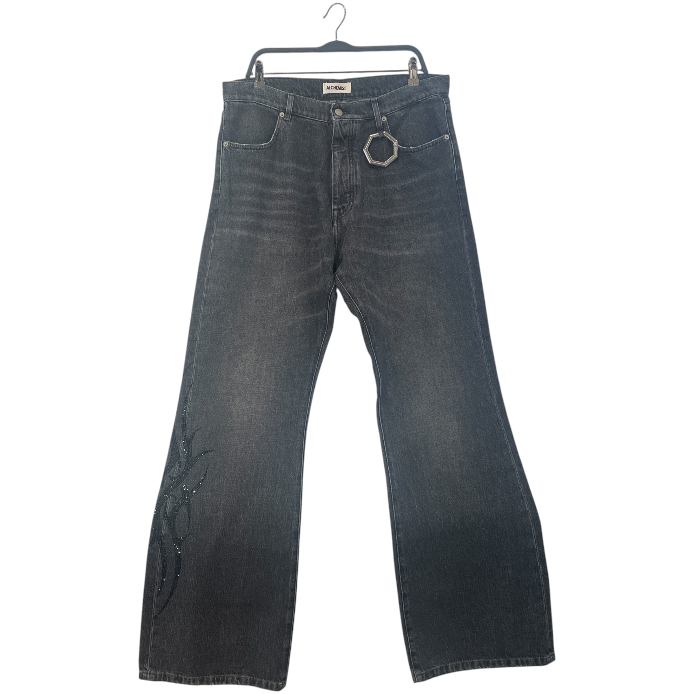alchemist/Pants/34/Cotton/BLK/All Over Print/jewel cyber sigilism leg desig view 1