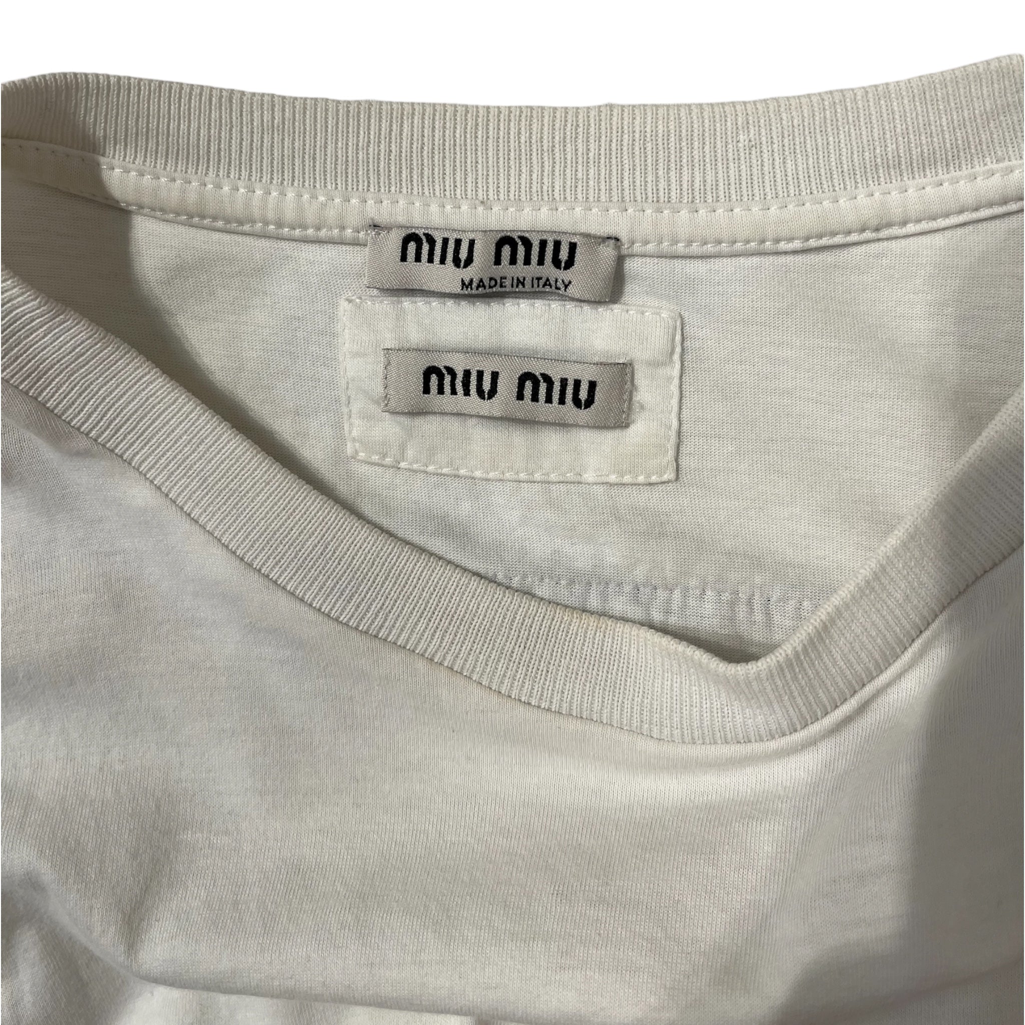 MIU MIU/T-Shirt/L/Cotton/WHT/LOVE MIU MIU EMBROIDERY view 2