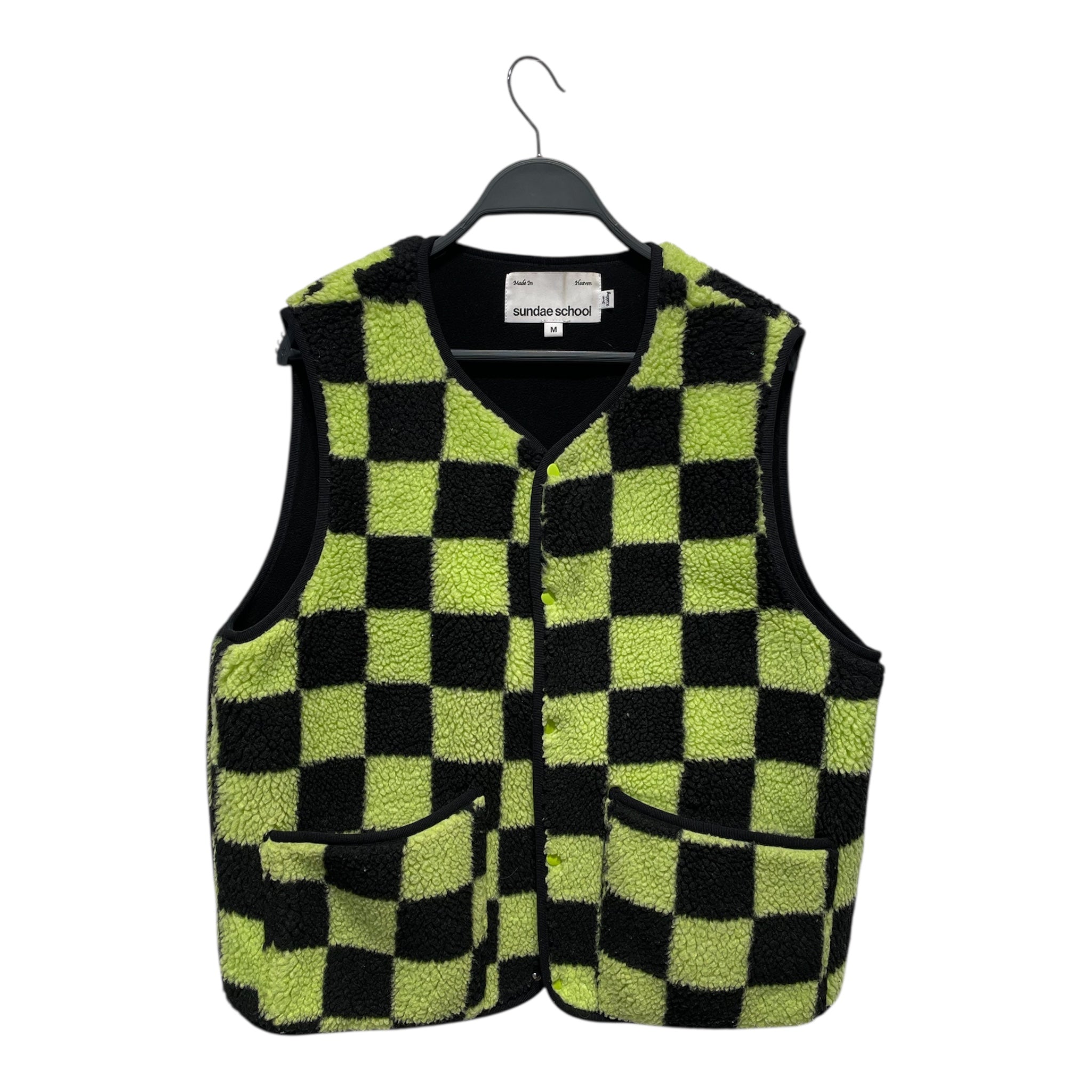 Sundae School/Vest/M/Polyester/GRN/green and black check view 1