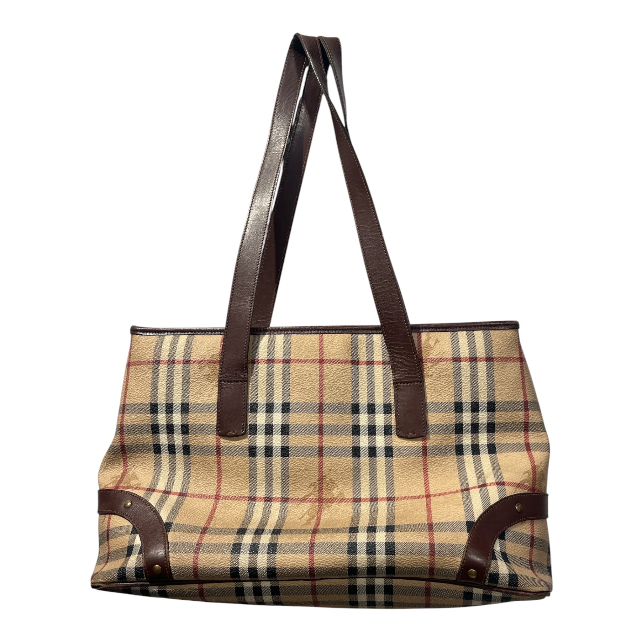BURBERRY LONDON/Tote Bag/Plaid/Leather/BEG/STUD TRIM PLAID TOTE view 2