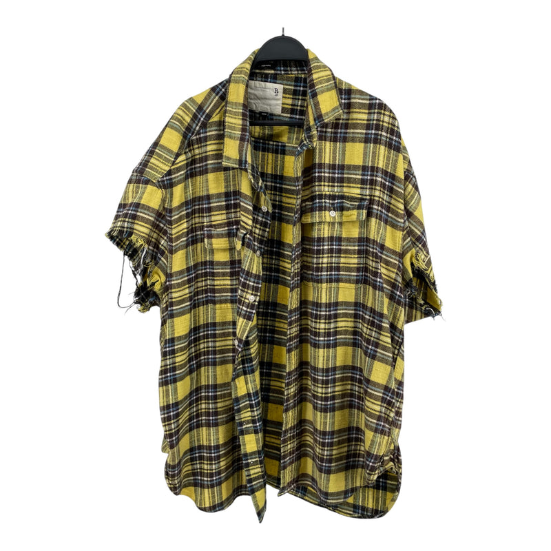 R13/Flannel Shirt/L/Cotton/YEL/Plaid/RIPPED SLEEVES