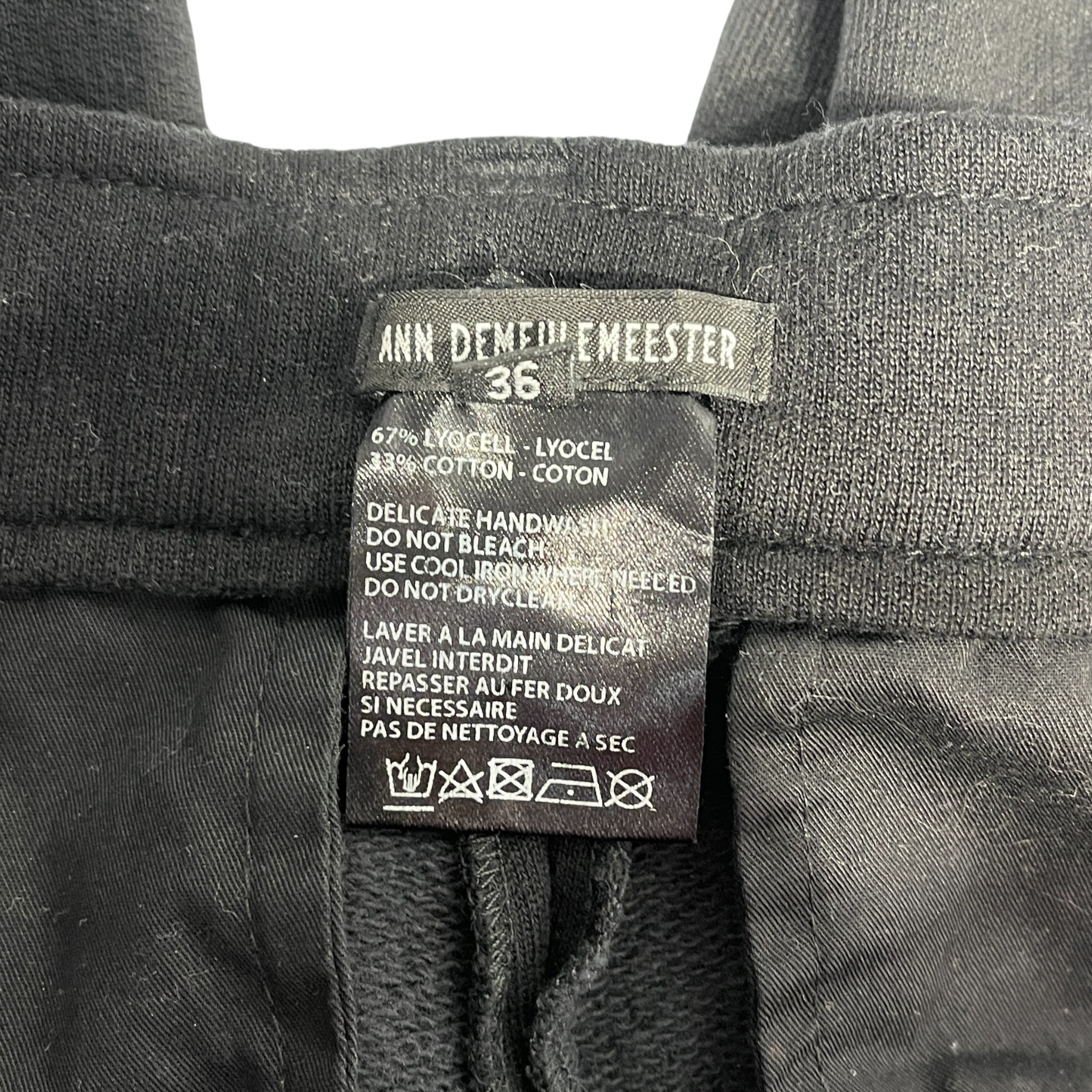 ANN DEMEULEMEESTER/Straight Pants/36/Cotton/BLK/oversized drawstring pant view 3