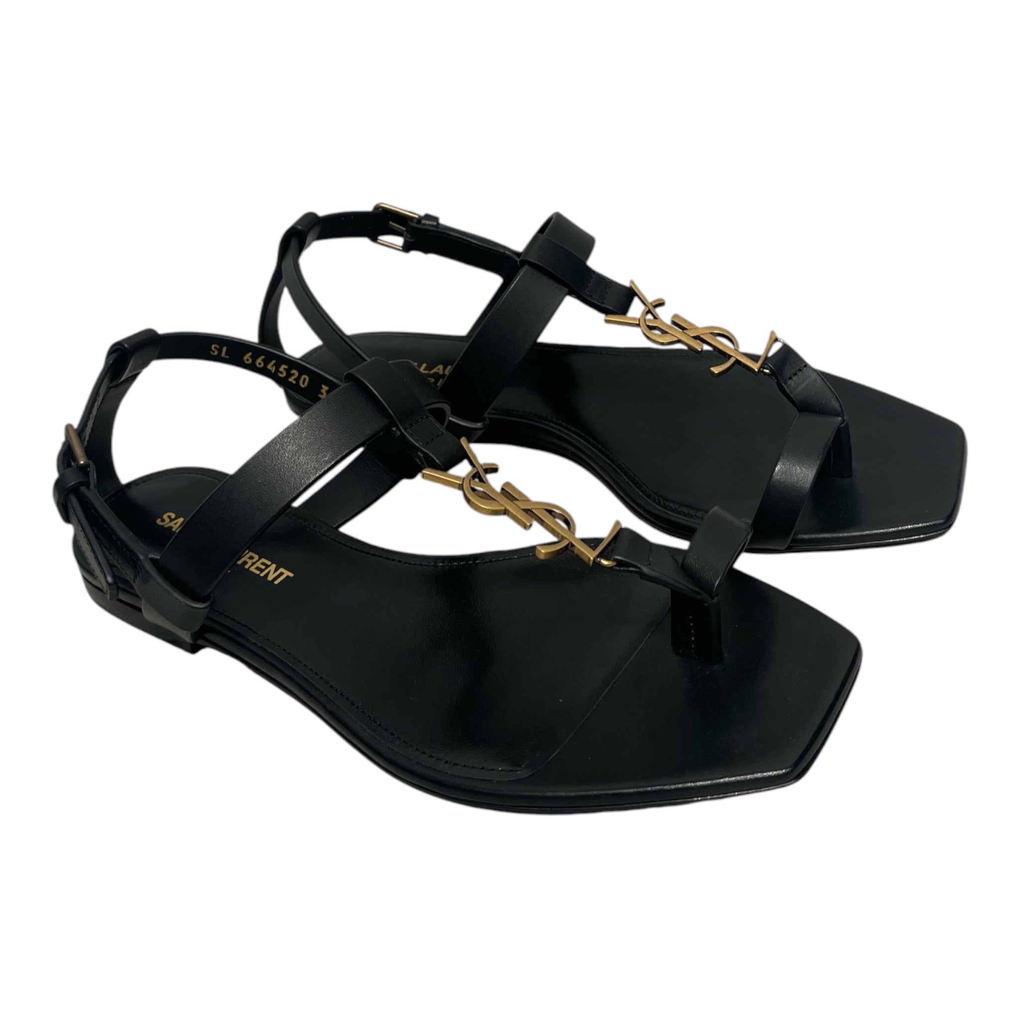 SAINT LAURENT/Sandals/EU 36/Leather/BLK/SL 664520 36 Cassandra 05 Flat view 1