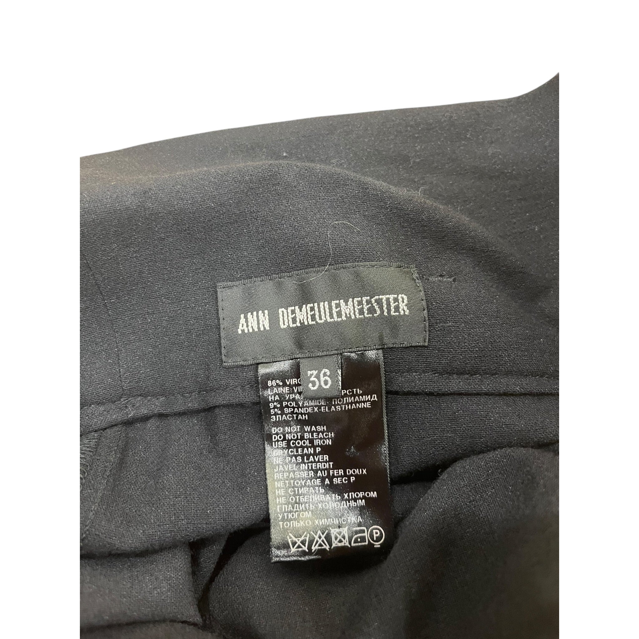 ANN DEMEULEMEESTER/Bottoms/36/Wool/BLK/belted drop crotch trouser view 3
