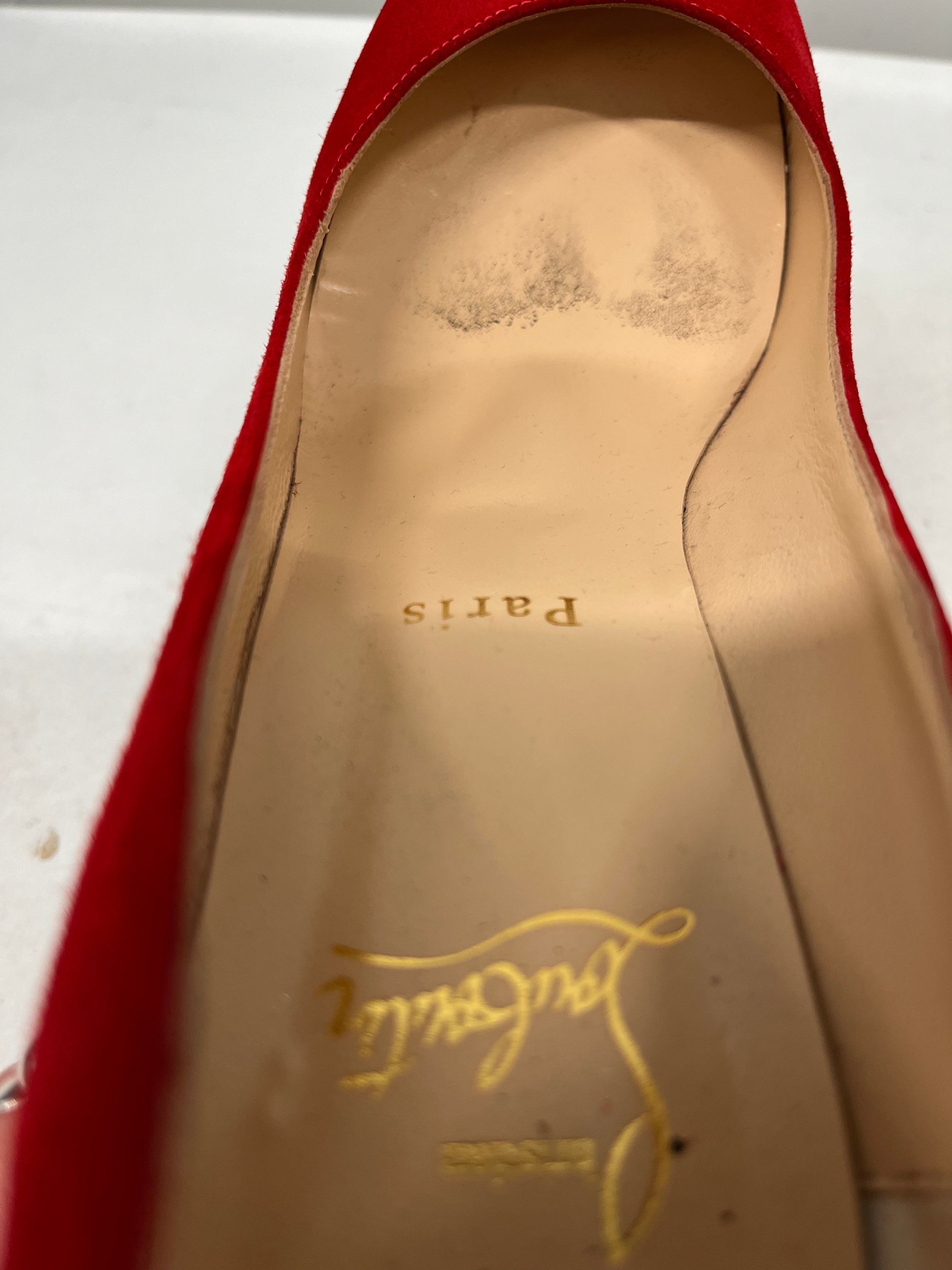 Christian Louboutin/Heels/EU 38/Suede/RED/Chunky Heel/GOLD STUD CHUCKY HEEL view 3