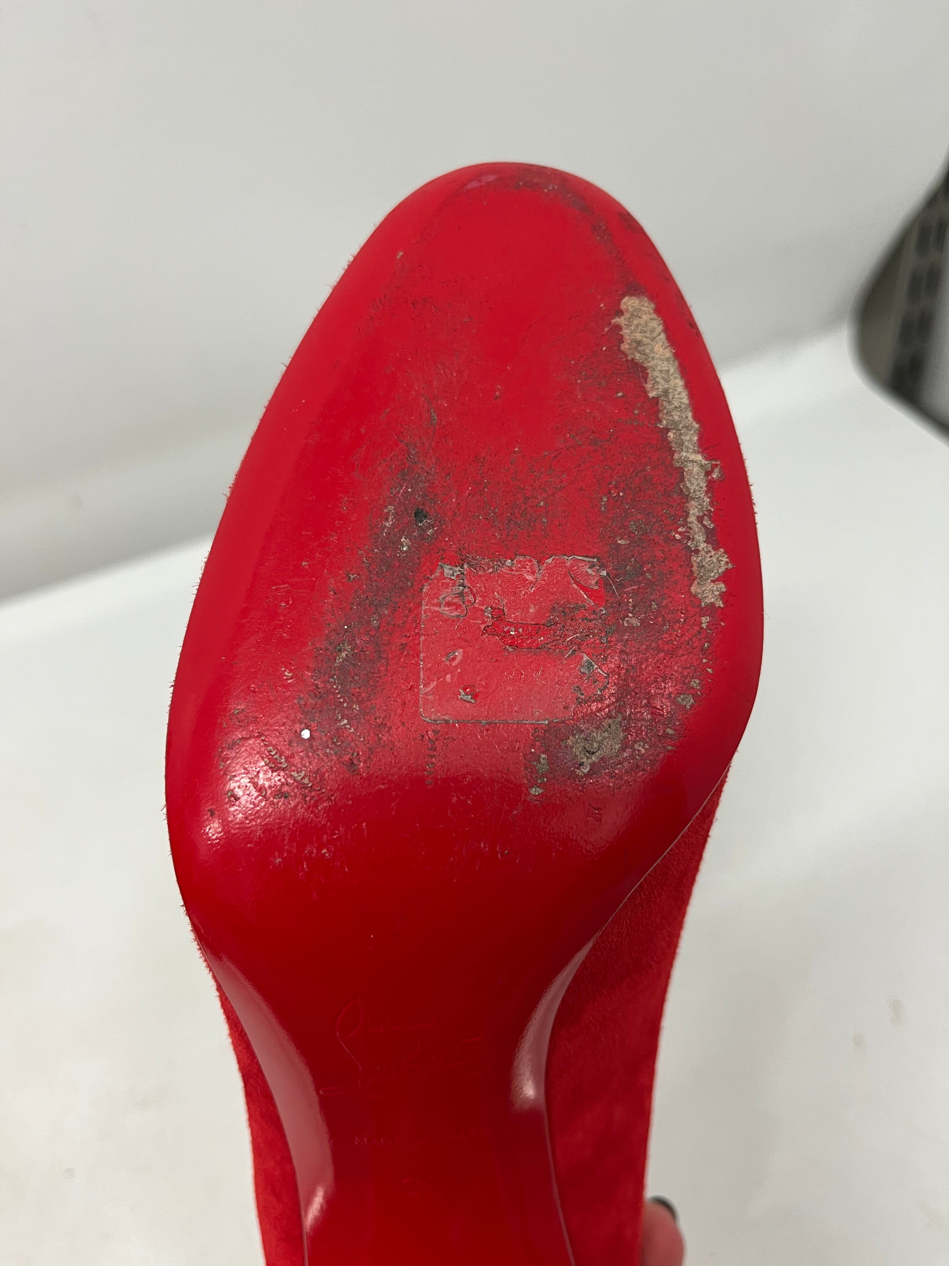 Christian Louboutin/Heels/EU 38/Suede/RED/Chunky Heel/GOLD STUD CHUCKY HEEL view 4