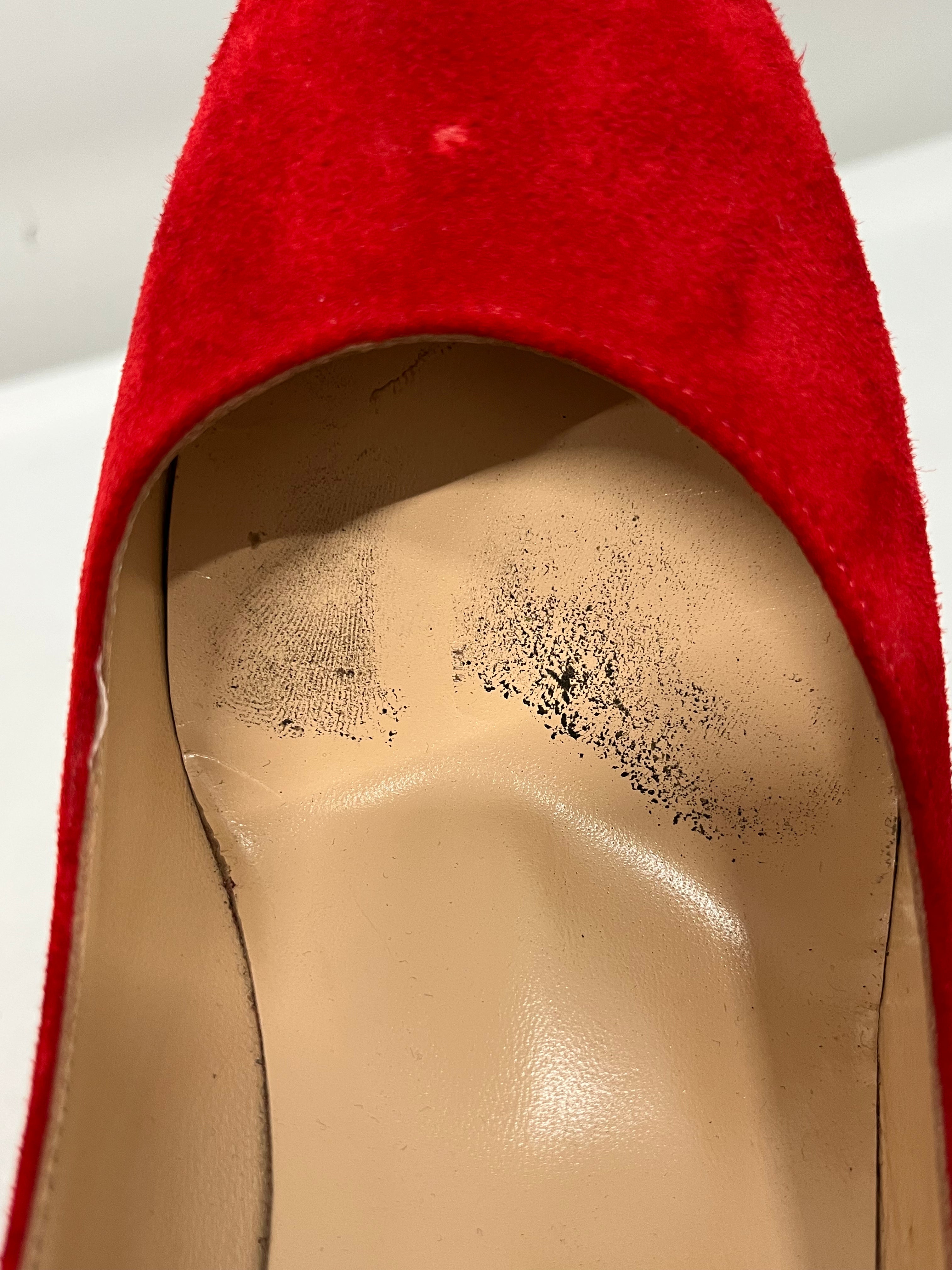 Christian Louboutin/Heels/EU 38/Suede/RED/Chunky Heel/GOLD STUD CHUCKY HEEL view 5