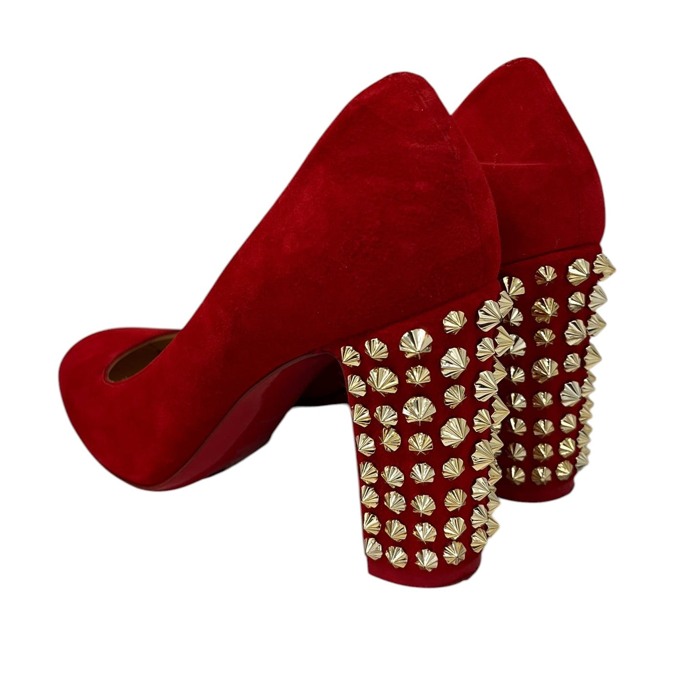 Christian Louboutin/Heels/EU 38/Suede/RED/Chunky Heel/GOLD STUD CHUCKY HEEL view 2