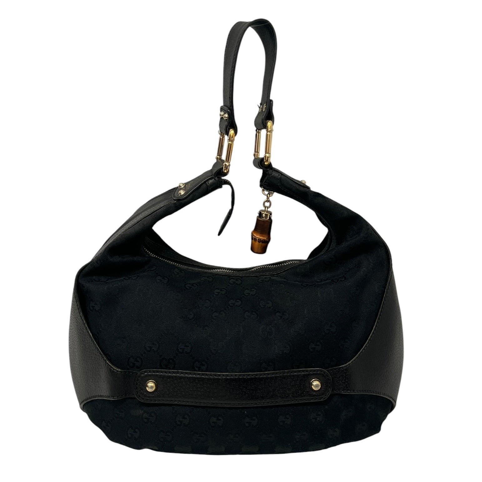 GUCCI/Hand Bag/Monogram/Nylon/BLK/BAMBOO HORSEBIT HOBO BAG view 2